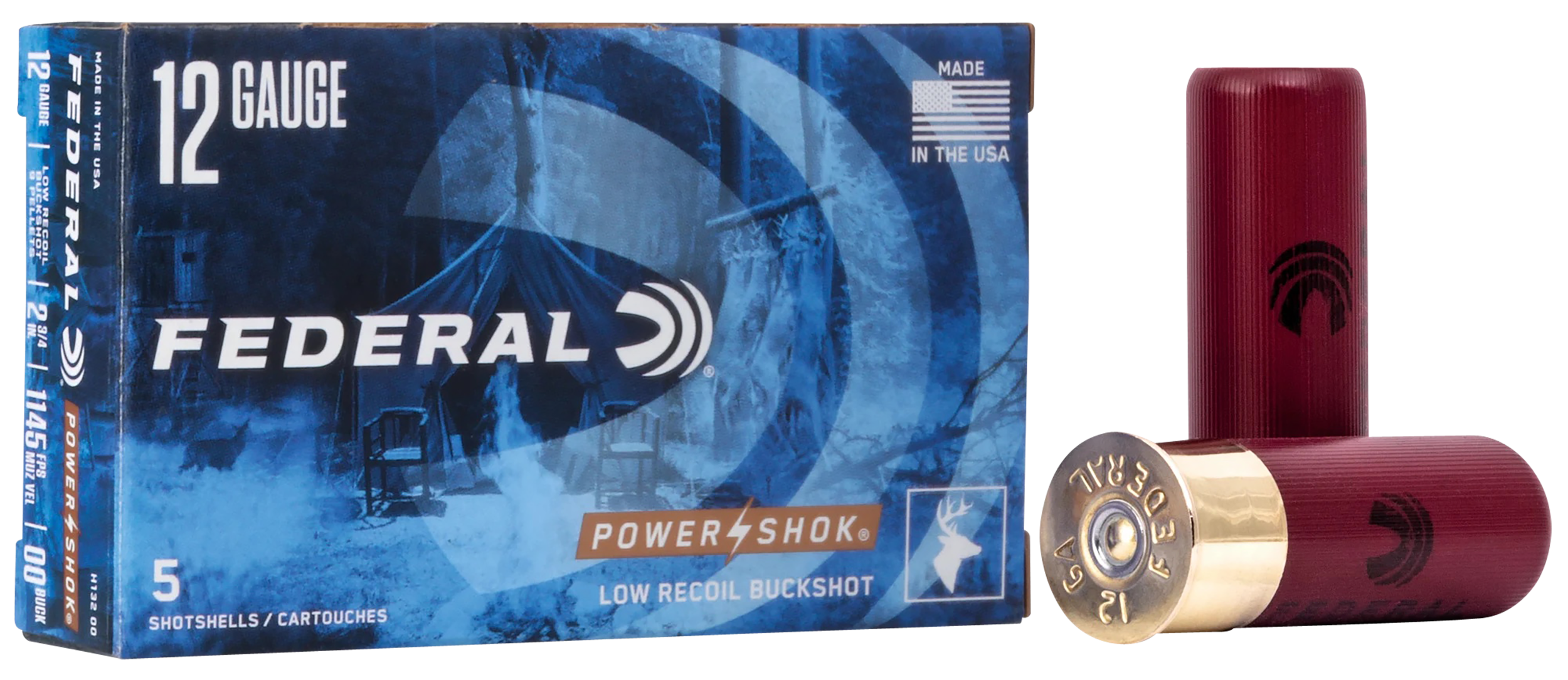 Federal Power-Shok Low Recoil 12 Gauge 2.75" 9 Pellets 00 Buckshot 5 Rd - Box or Case
