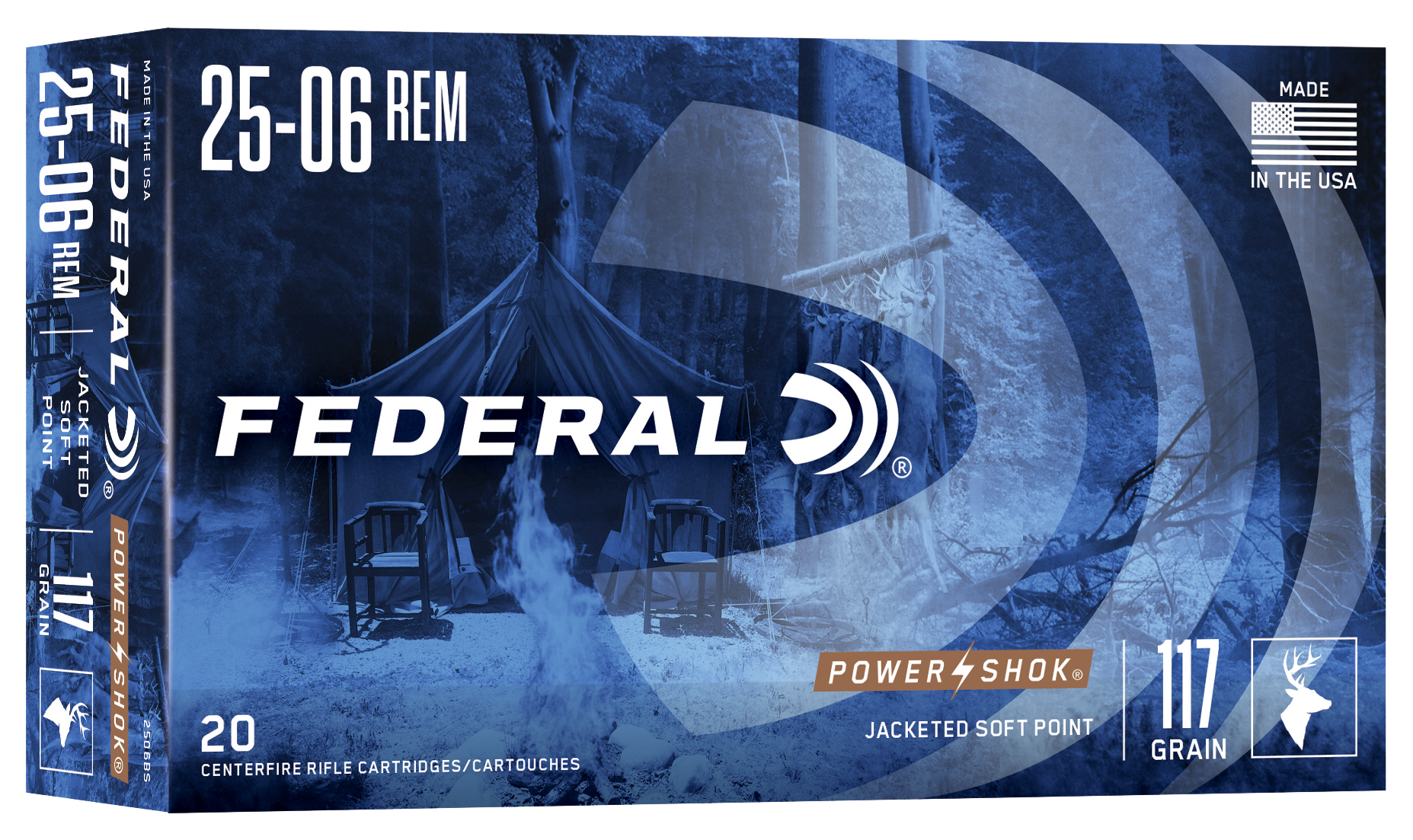 Federal Power-Shok 25-06 Rem 117gr Jacketed Soft Point 20rd - Box or Case
