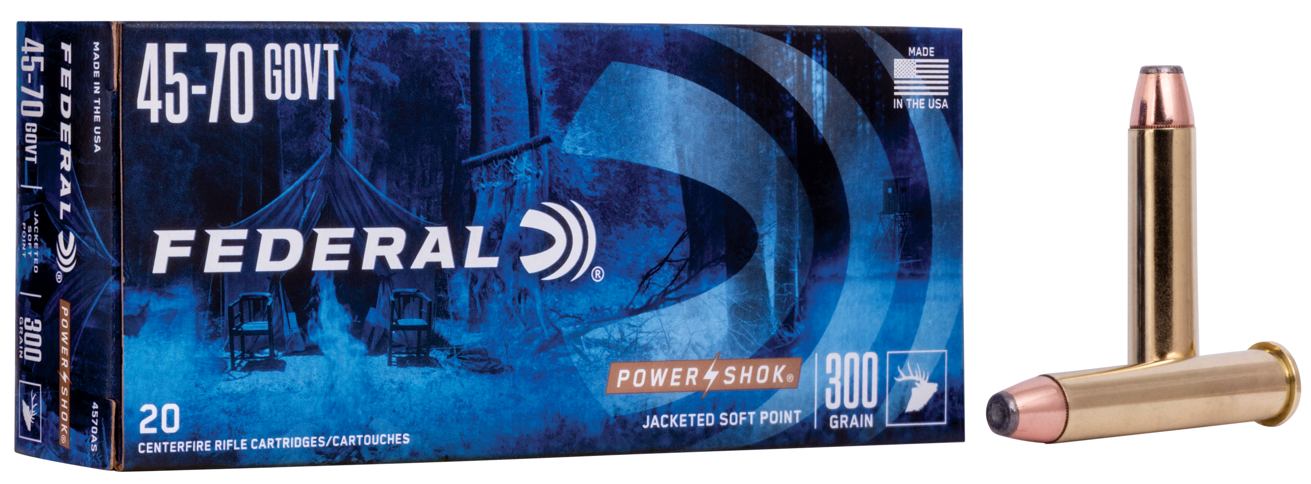 Federal Power-Shok 45-70 Government 300gr Jacketed Soft Point 20rd - Box or Case