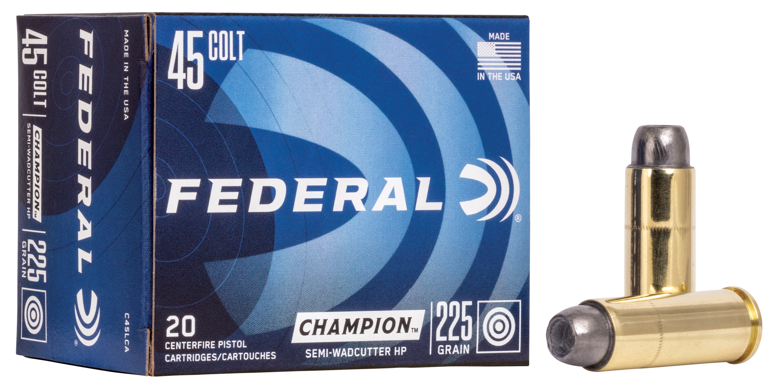 Federal Champion Training 45 Colt 225gr Semi-Wadcutter Hollow Point 20rd - Box or Case