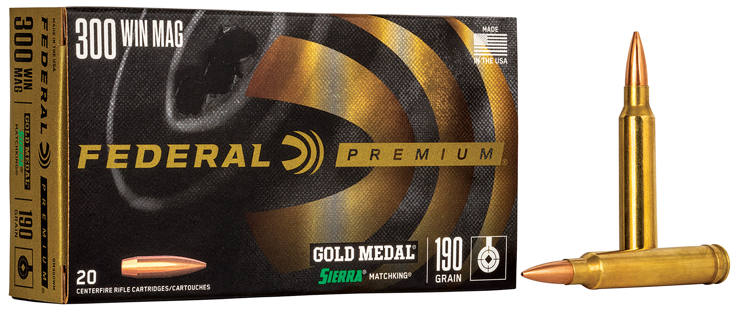 Federal Premium Gold Medal 300 Win Mag 190gr Sierra MatchKing BTHP 20rd - Box or Case