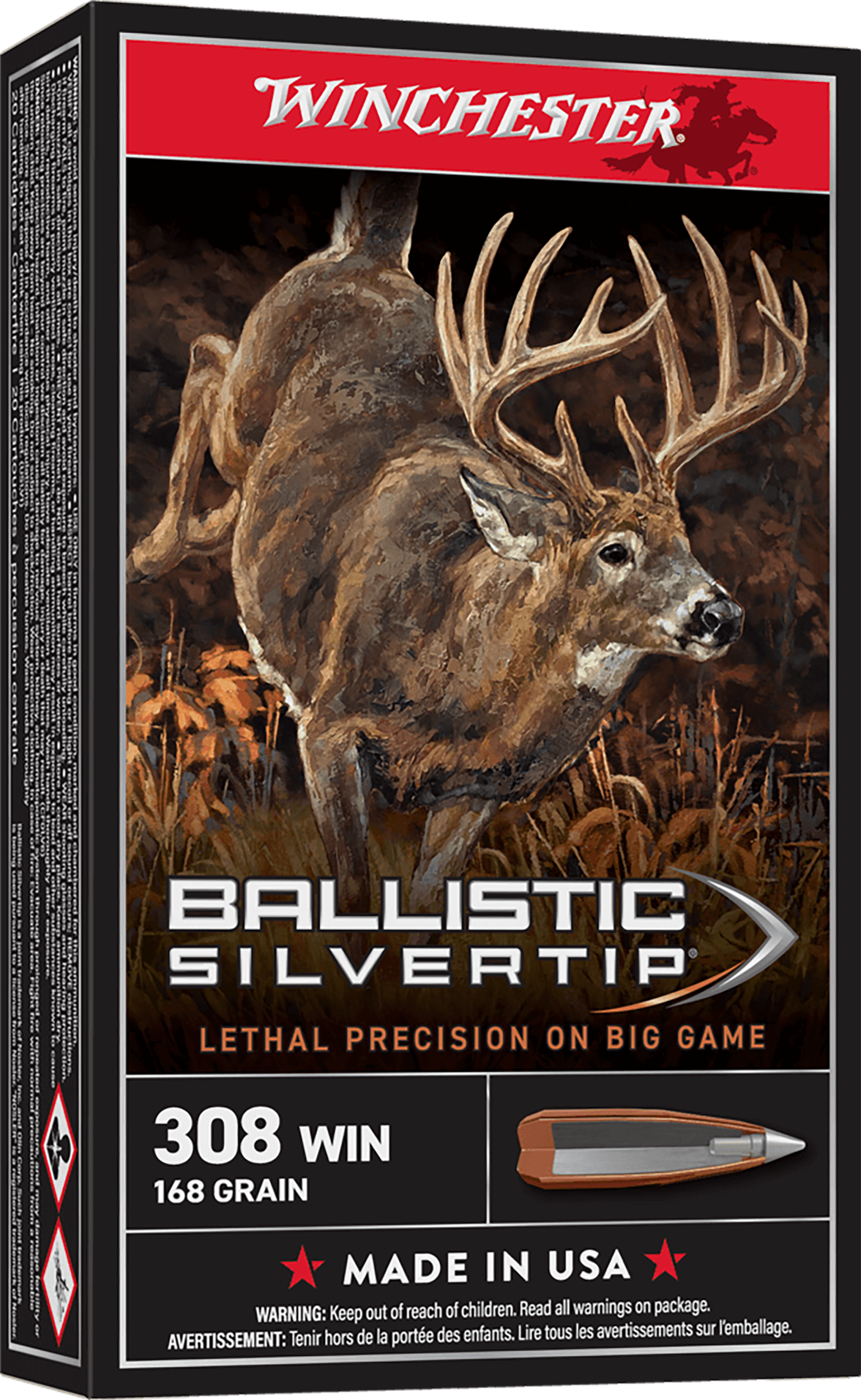 Winchester Ammo Ballistic Silvertip 308 Win 168gr Rapid Controlled Expansion Polymer Tip 20 Rd - Box or Case