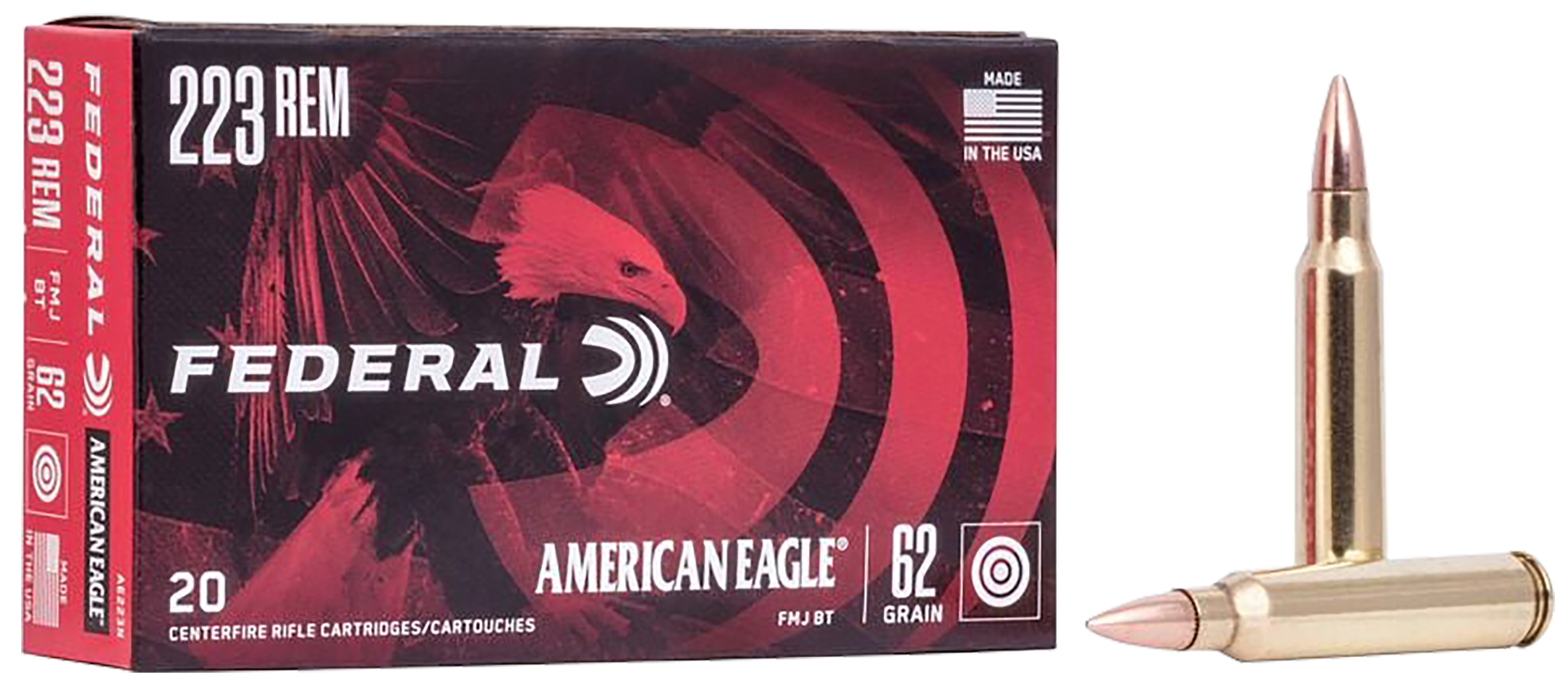 Federal American Eagle 223 Rem 62gr Full Metal Jacket Boat Tail 20rd - Box or Case
