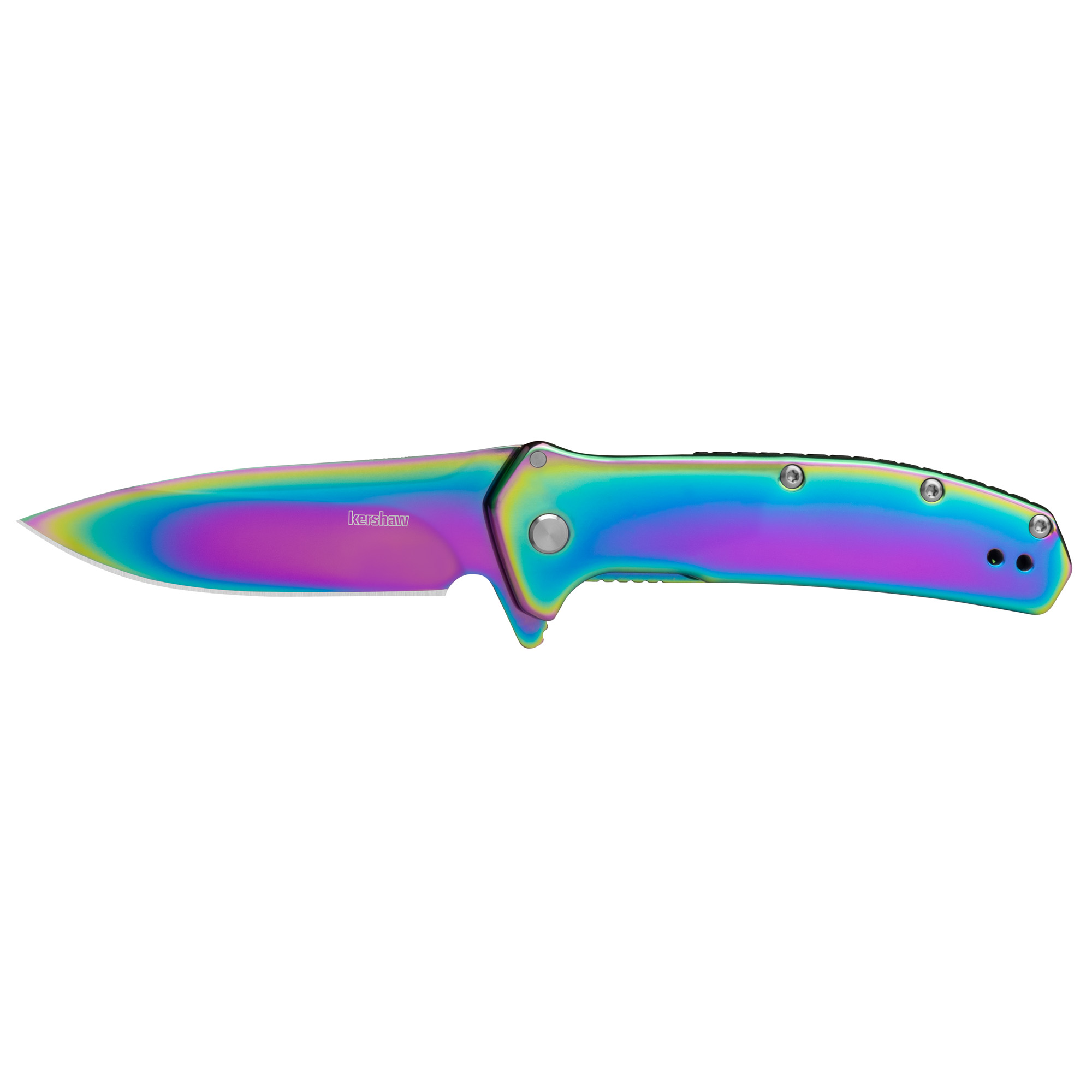 Kershaw 2044RBW Outcome 2.80” Folding Drop Point Plain Polished Rainbow PVD 8Cr13MoV SS Blade, Polished Rainbow PVD Stainless Steel Handle