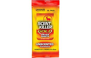 WRC DRYER SHEETS SCENT KILLER GOLD UNSCENTED 18-PACK