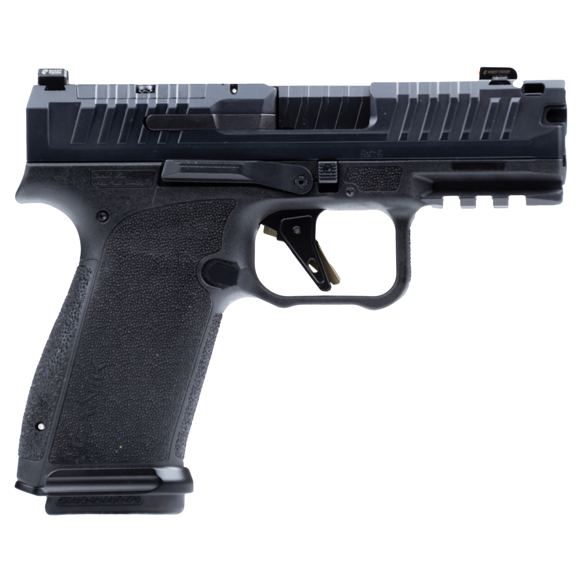 Canik HG8329N Mete MC9 Prime 9mm Luger 10+1 3.64” Black Nitride Compensated Barrel, Black Nitride Integrated Compensator/Optic Ready/Serrated Steel Slide, Black Polymer Frame w/Picatinny Rail