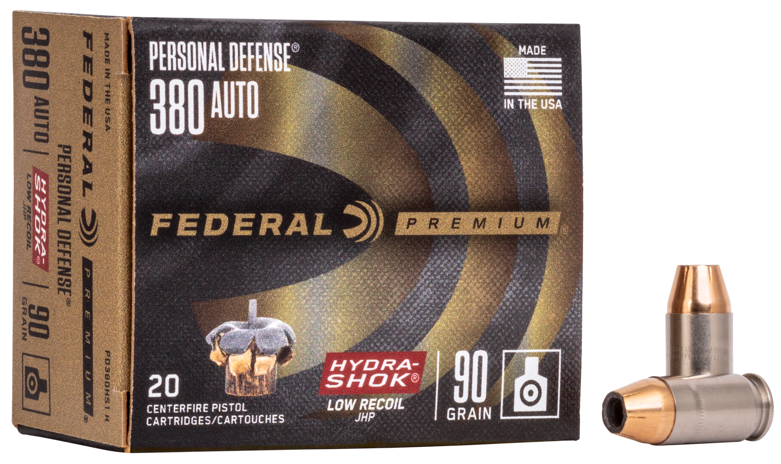 Federal Premium Personal Defense Low Recoil 380 ACP 90gr Hydra-Shok JHP 20rd - Box or Case