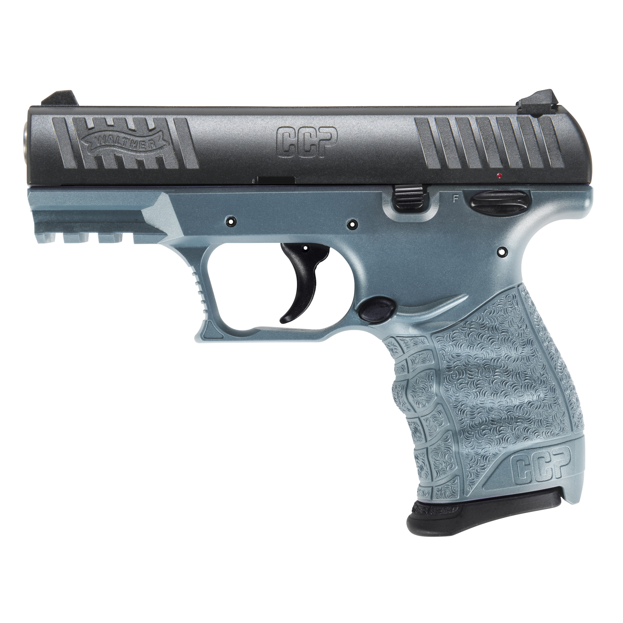 Walther Arms 5083514 CCP M2 + 9mm Luger 8+1 3.54” Barrel, Blue Titanium Finish Picatinny Rail Frame, Serrated Black Cerakote Steel Slide, Finger Grooved Polymer Grip