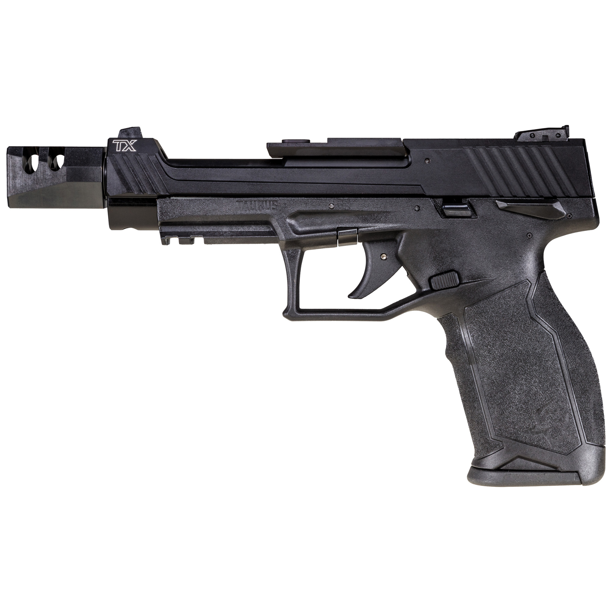 Taurus 1-TX22C151T10 TX22 Competition 5.40” 10+1 (3) Black Polymer Frame Black Anodized Ported Aluminum Slide with Optics Mount Aggressive Textured Black Polymer Grip Includes Compensator