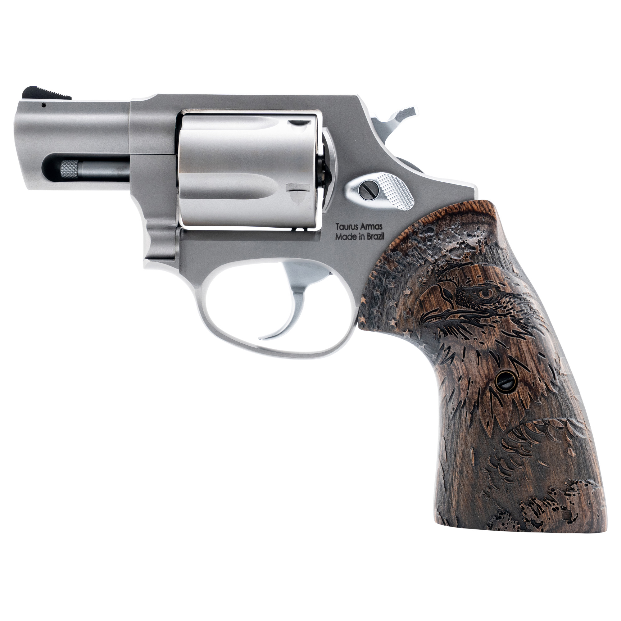 Taurus 2-605029-US2 605 Small 357 Mag/38 Special +P 5 Shot 2” Matte Stainless Steel Barrel & Frame, Polished Cylinder, Custom Designed Wood Grip w/Eagle, Transfer Bar Safety, Exposed Hammer