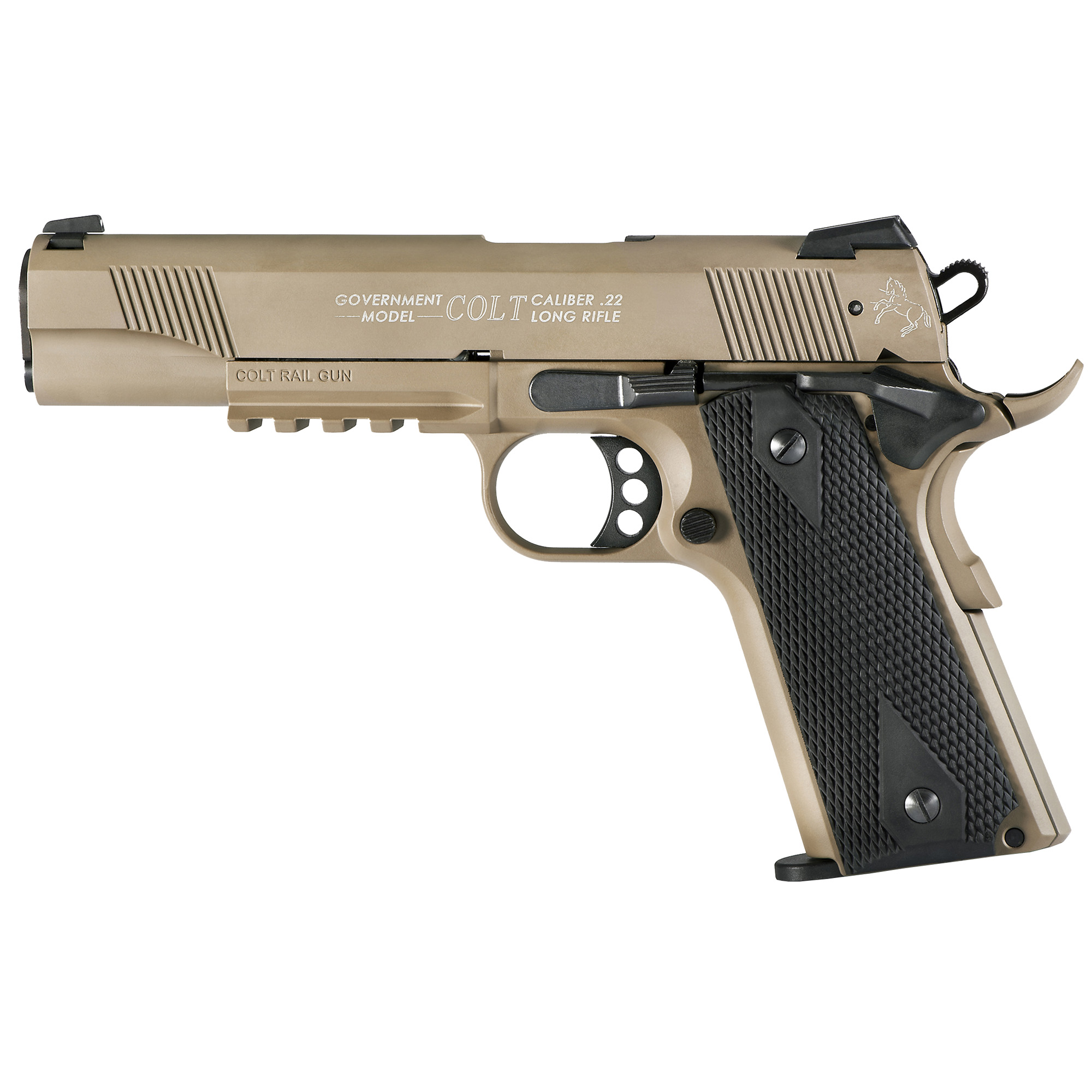Walther Arms 5170310 1911 Colt Government A1 22 LR 12+1 5” Flat Dark Earth Serrated/Steel Slide, Flat Dark Earth Steel Frame w/Beavertail & Picatinny Rail Black Checkered Polymer Grips