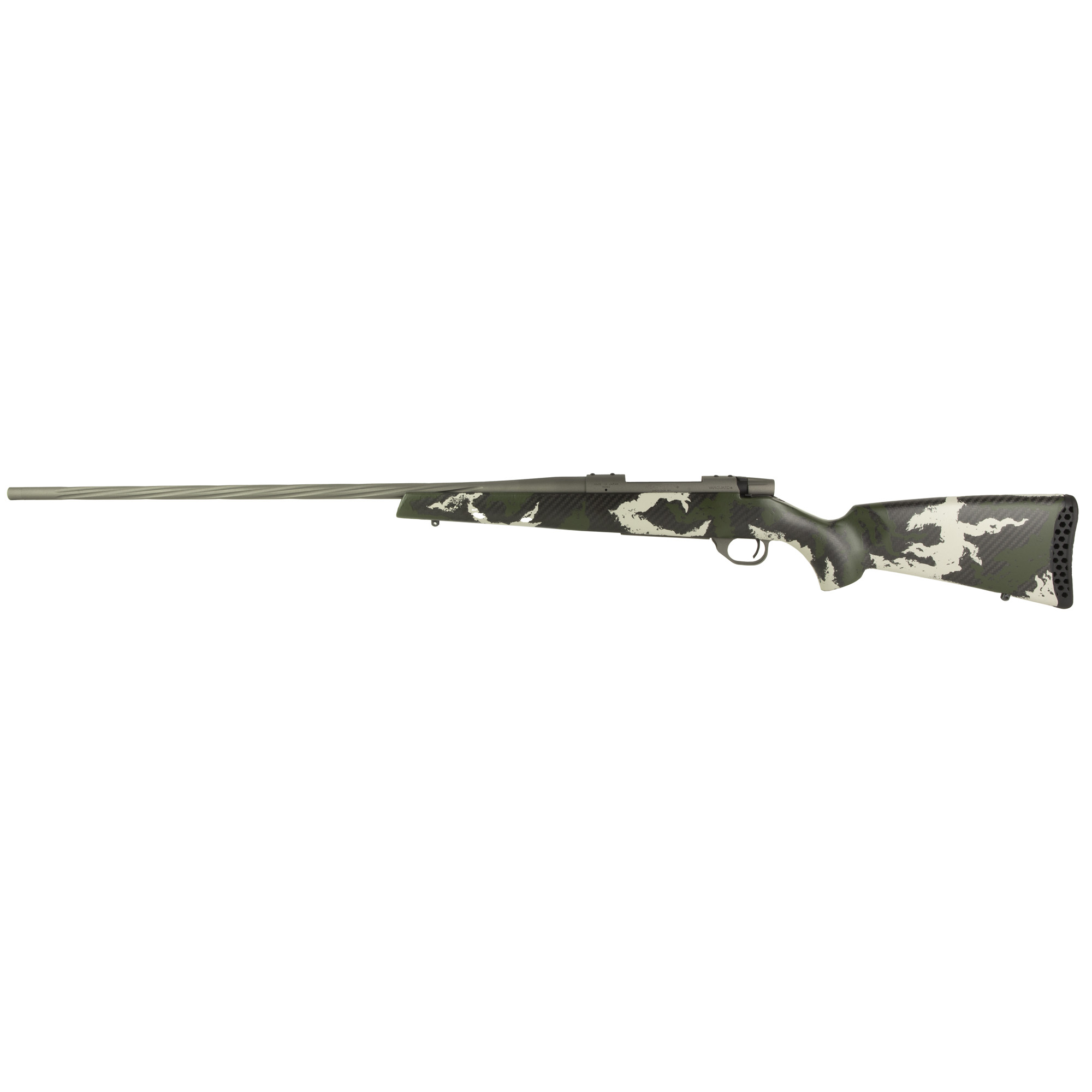 Weatherby VTE653WR8B Vanguard Talon 6.5-300 Wthby Mag 3+1 28” Tungsten Cerakote Peak 44 Blacktooth Carbon Fiber Stock w/ Green & White Sponge Pattern