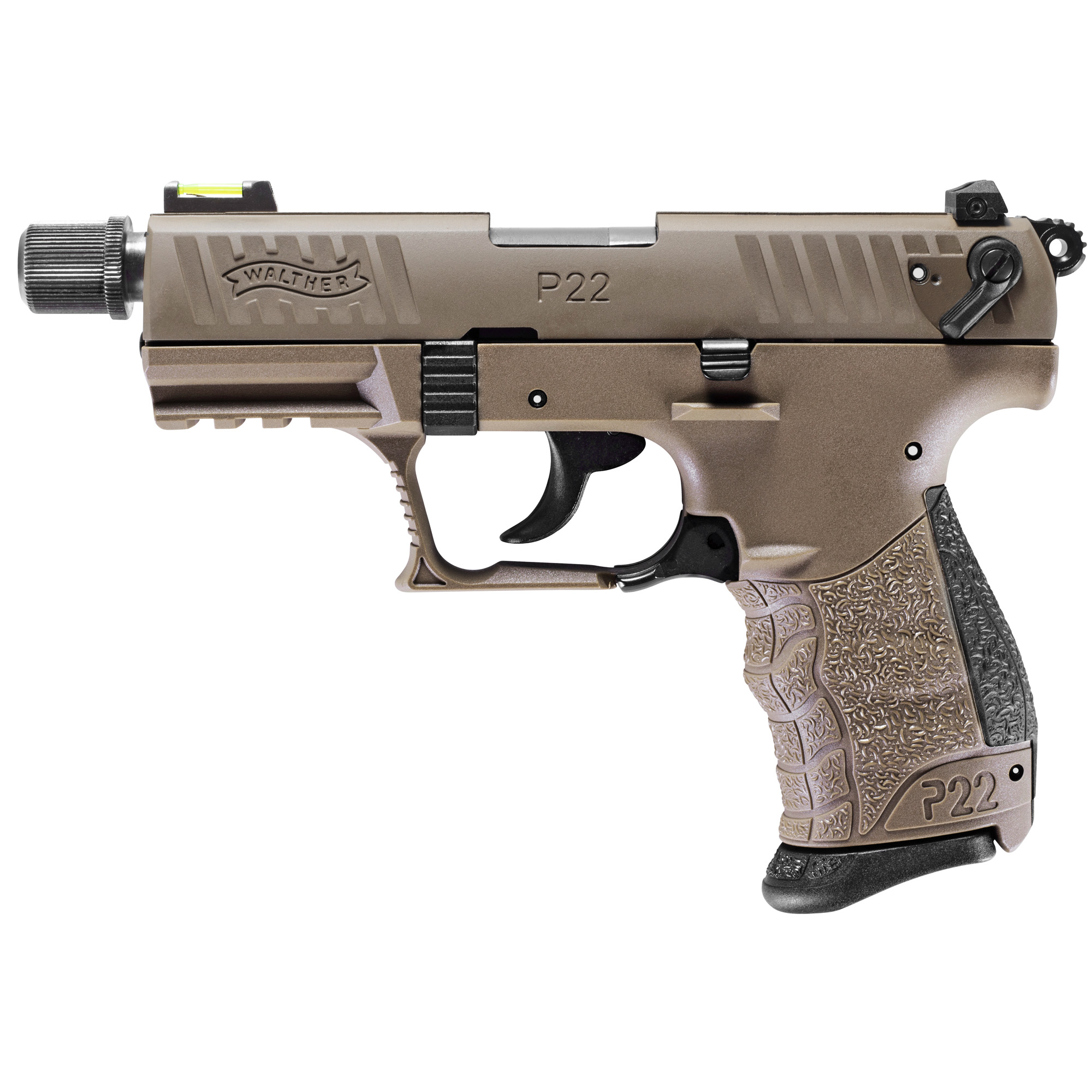 Walther P22Q 22 LR Single/Double 3.42” 10+1 Black Interchangeable Backstrap Grip FDE Cerakote