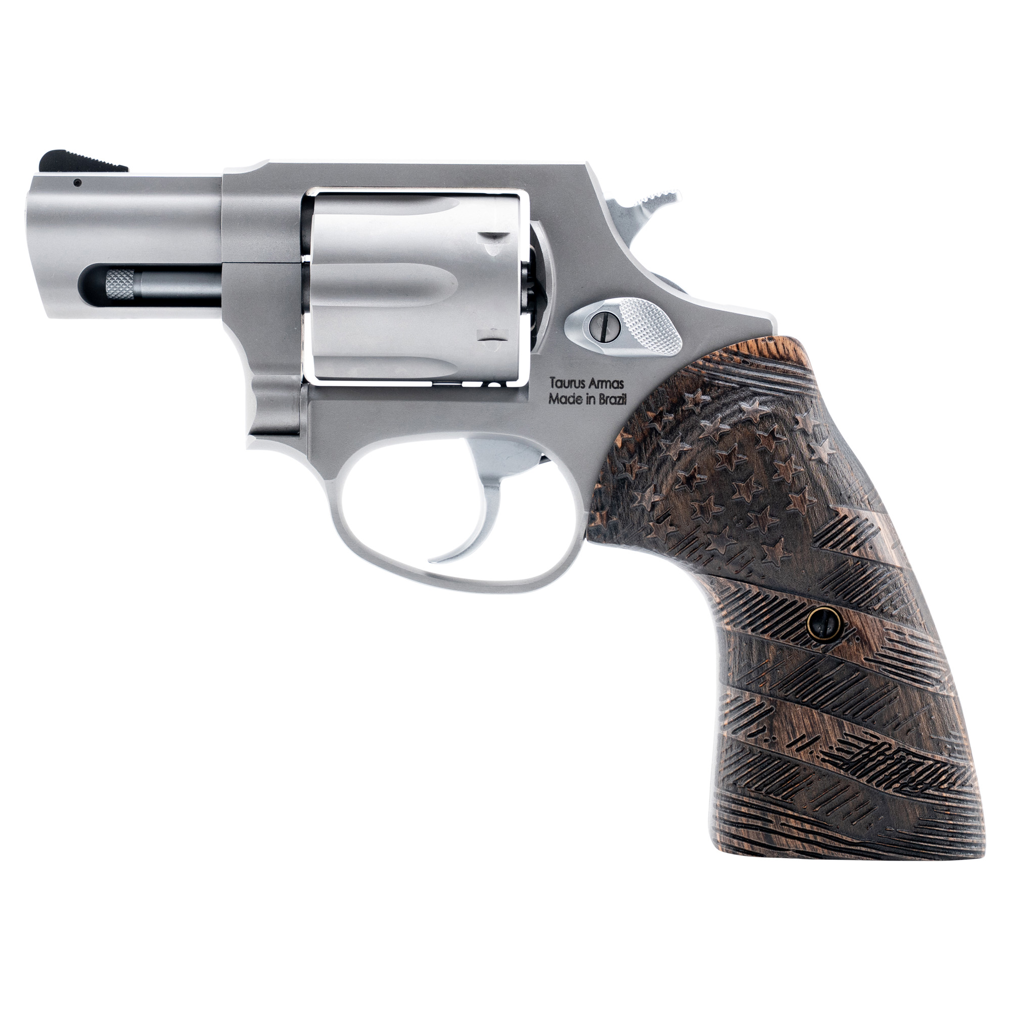 Taurus 2-85629-US2 856 Small 6 Shot 2” Matte Stainless Steel Barrel & Frame, Polished Cylinder, Custom Designed Wood Grip w/Stars, Transfer Bar Safety, Exposed Hammer
