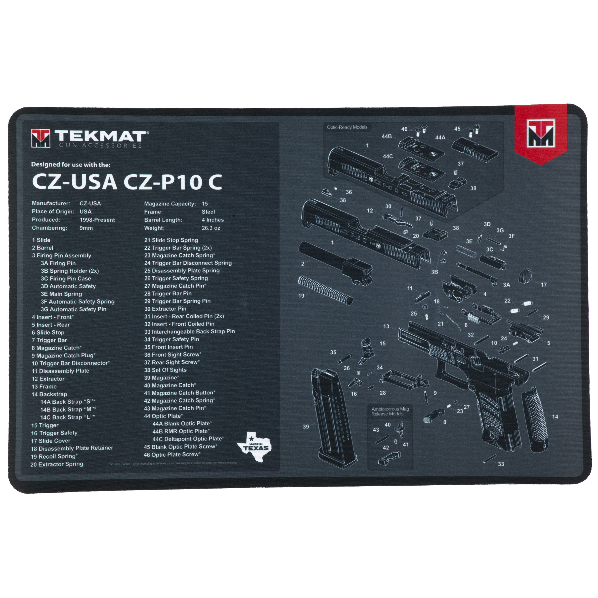 TekMat TEKR17CZP10C CZ P-10C Cleaning Mat Black/Gray Rubber 11”x17” CZ P-10C Parts Diagram