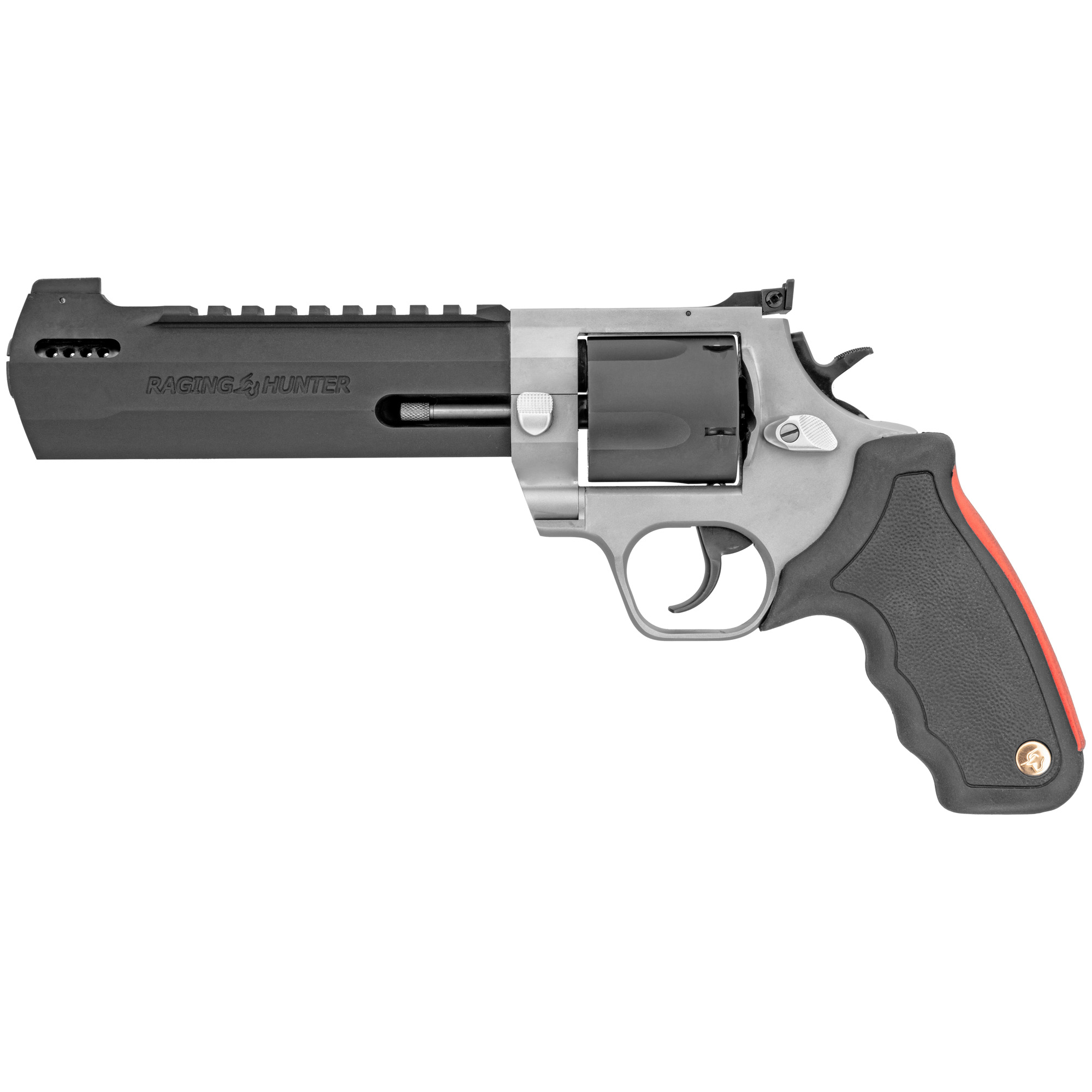 Taurus 2454065RH Raging Hunter 454 Casull 5rd 6.75” Matte Black Oxide Cylinder & Barrel Matte Stainless Steel Frame Black Rubber with Integrated Red Cushion Insert Grip