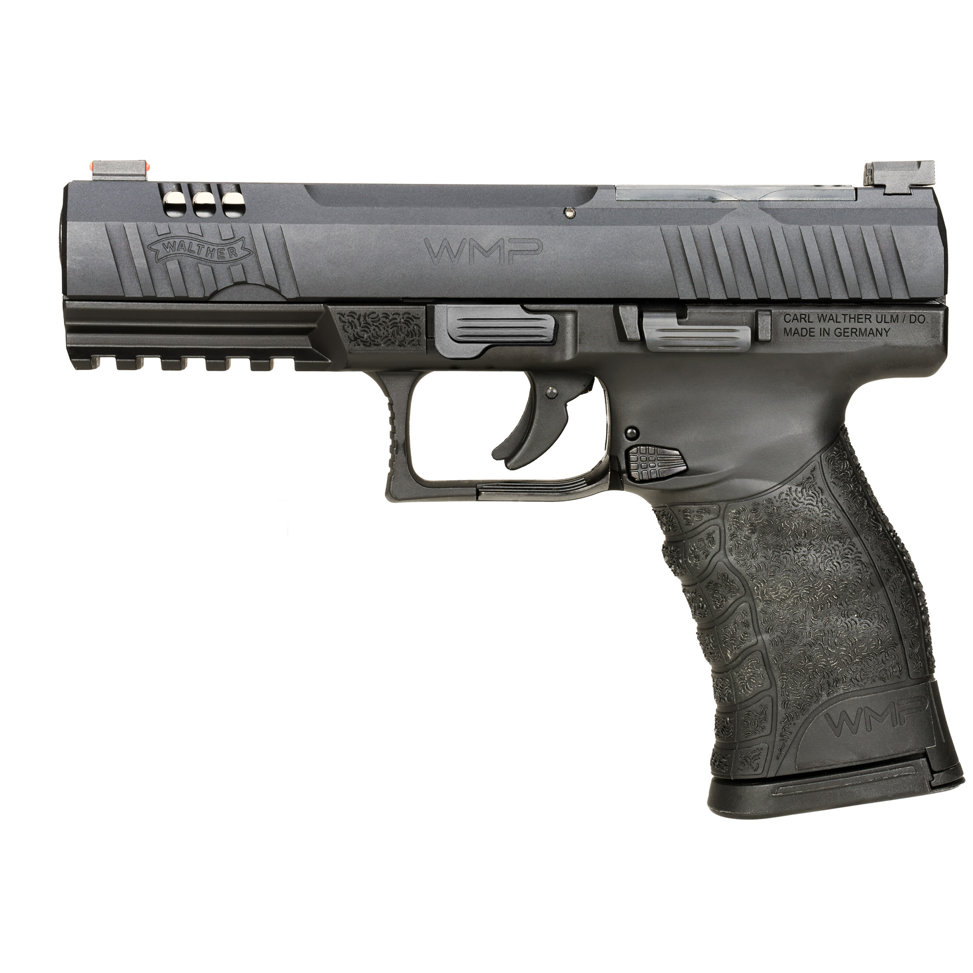 Walther Arms 5220302 WMP Optic Ready 22 WMR 10+1 4.50” Stainless Steel Barrel, Black Optic Ready/Serrated Slide, Black Polymer Frame w/Picatinny Rail, Black Polymer Grip, Right Hand