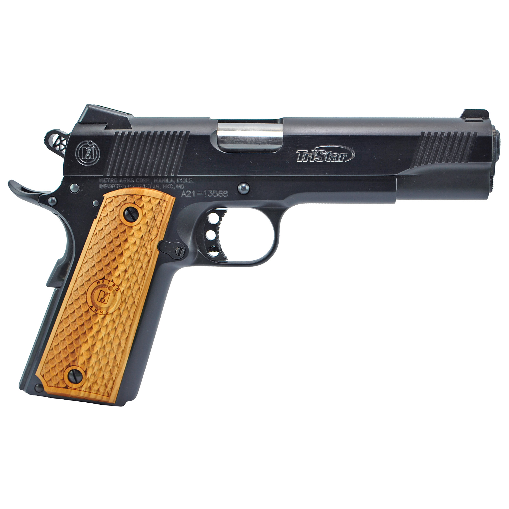 TriStar 85617 American Classic II 1911 10mm Auto Caliber with 5” Barrel, 8+1 Capacity, Overall Blued Finish Steel, Beavertail Frame, Serrated Slide & Wood Grip