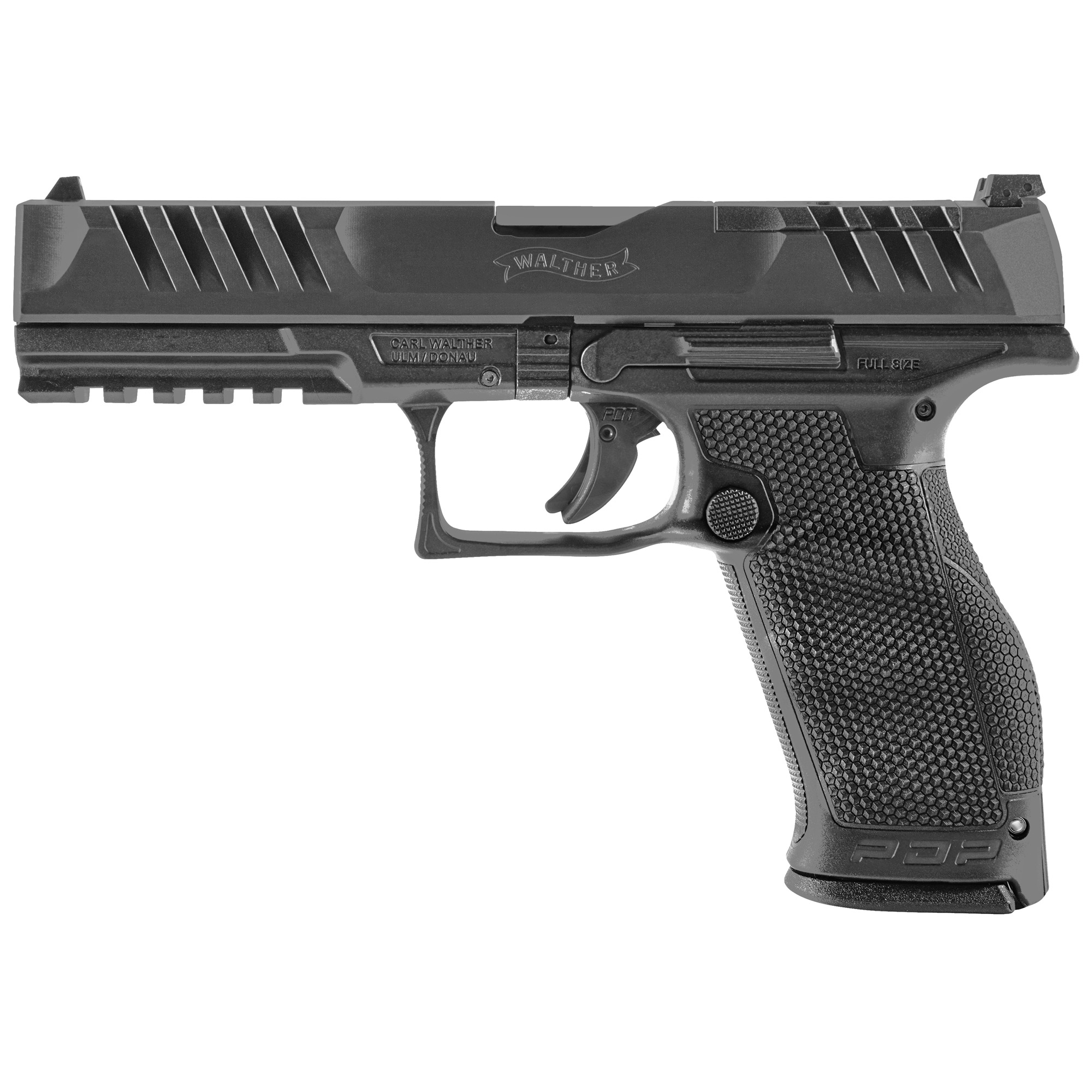 Walther Arms 2844001 PDP Optic Ready 9mm Luger Caliber with 5” Barrel, 18+1 Capacity, Black Finish Picatinny Rail Frame, Serrated/Optic Cut Black Steel Slide & Performance Duty Textured Polymer Grip