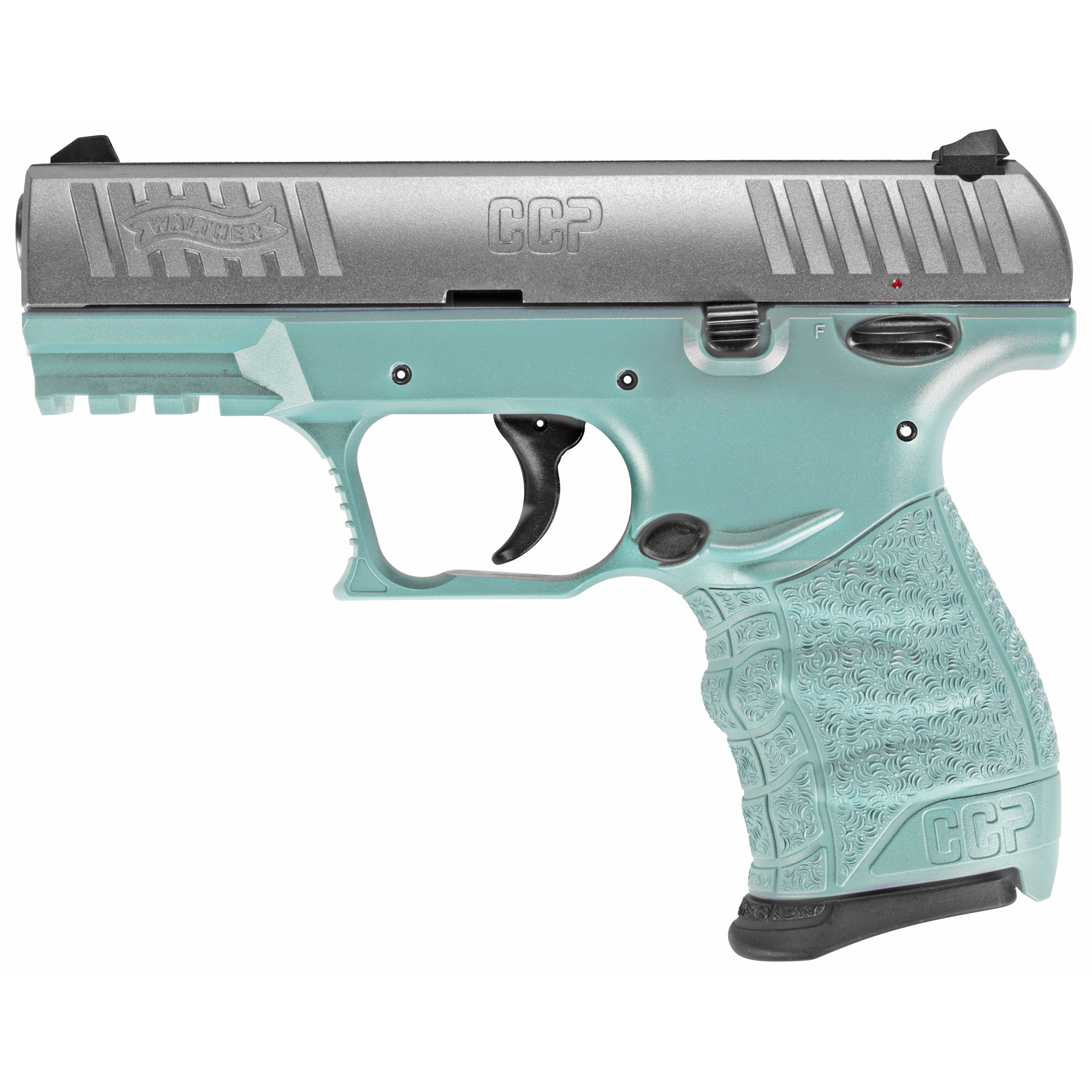 Walther Arms 5082512 CCP M2 380 ACP 8+1, 3.54” Stainless Steel Barrel, Serrated Stainless Steel Slide, Angel Blue Polymer Frame w/Picatinny Rail, Angel Blue Finger Grooved Grip, Manual Thumb Safety