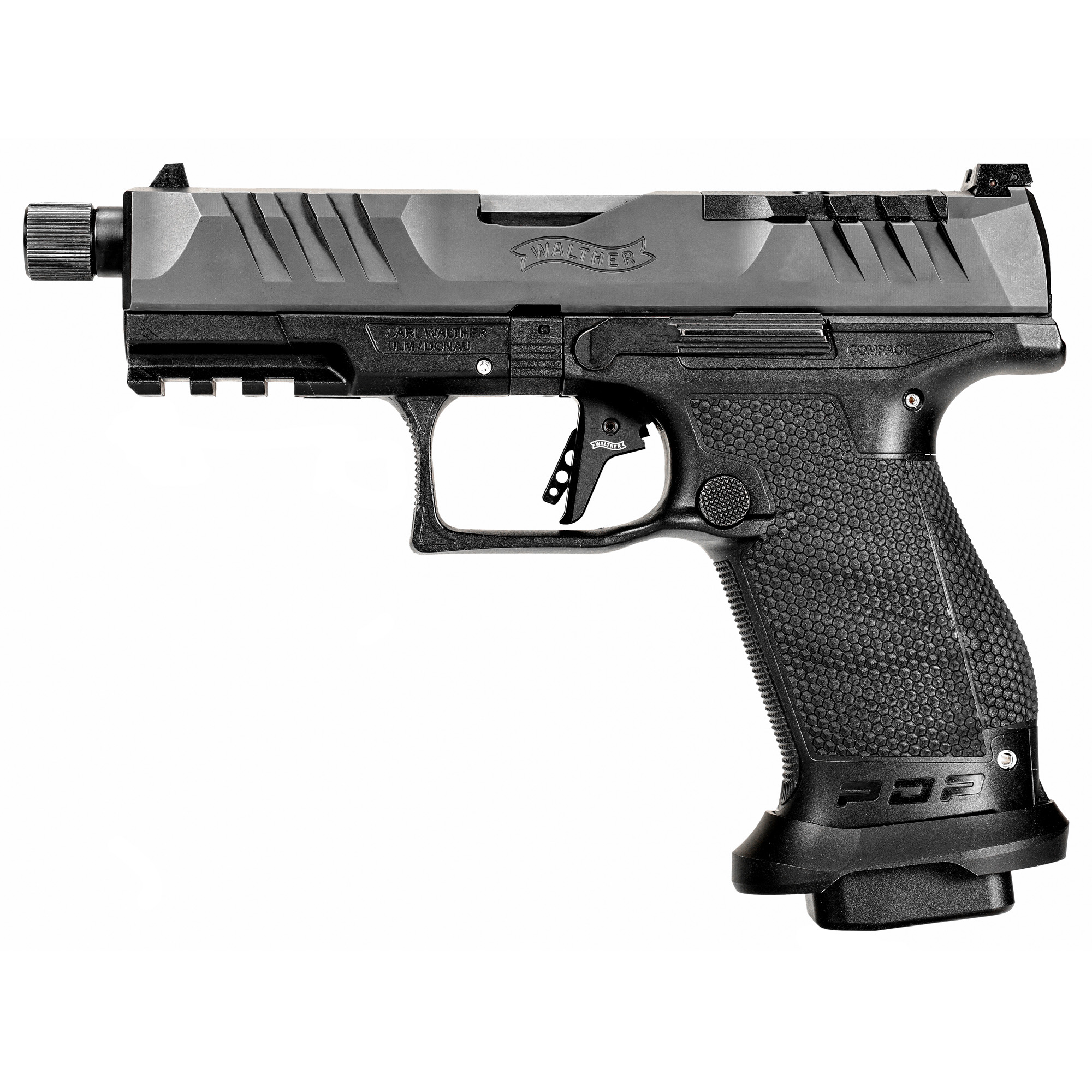 Walther Arms 2858151 PDP Compact Pro 9mm Luger 4.60” 10+1 Threaded Barrel Flared Magwell Black Steel Slide with Front Serrations & Optics Cut Performance Duty Textured Black Polymer Grip