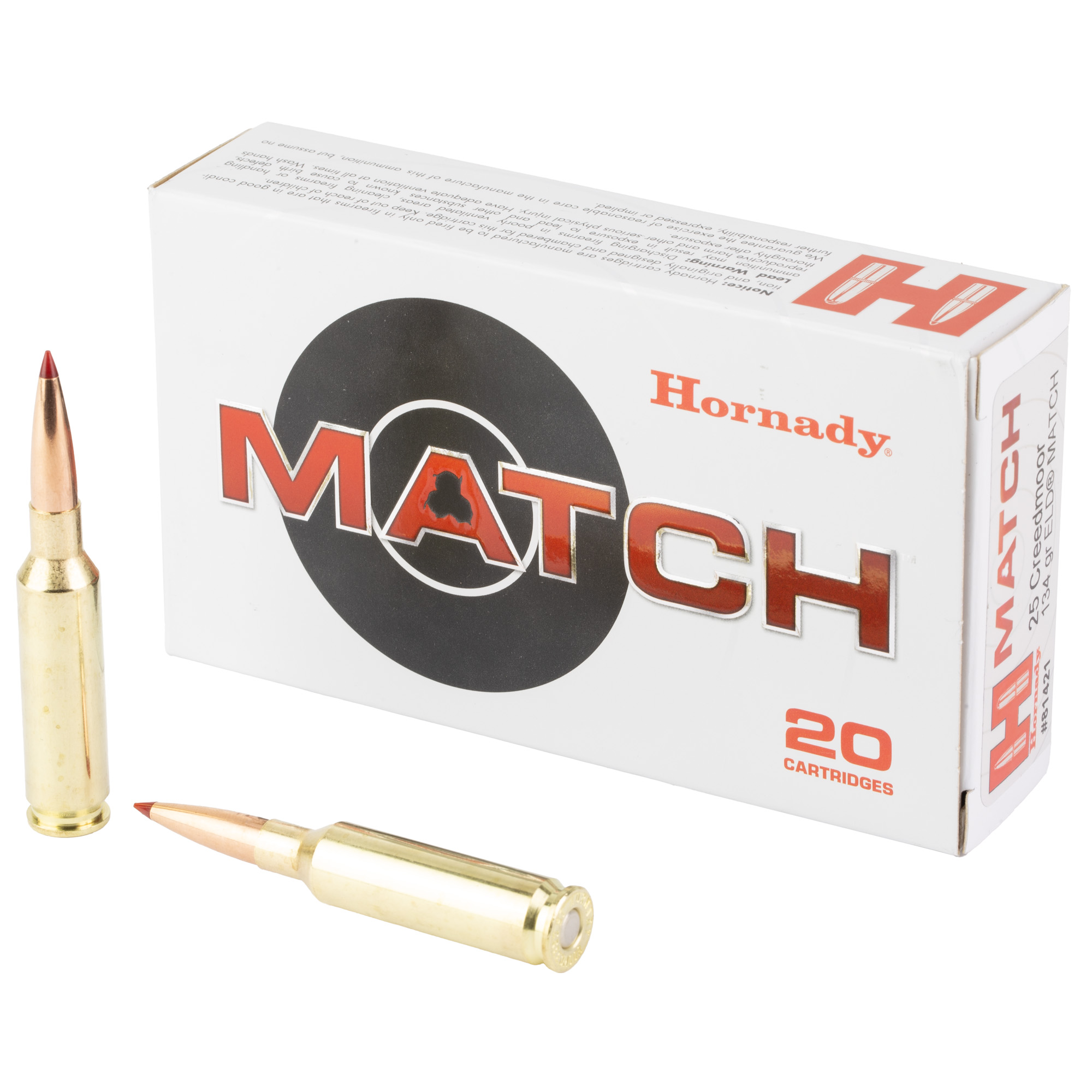Hornady 81421 Match 25Creedmoor 134gr Extremely Low Drag-Match 20 Per Box/10 Case