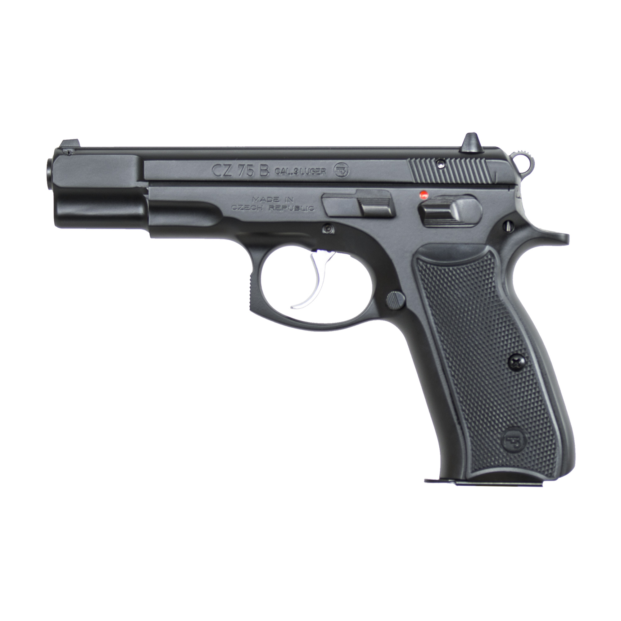 CZ-USA 91102 CZ 75 B 9mm Luger 16+1 4.60” Steel Barrel, Black Serrated Steel Slide, Black Polycoat Steel Frame w/Beavertail, Black Plastic Grip