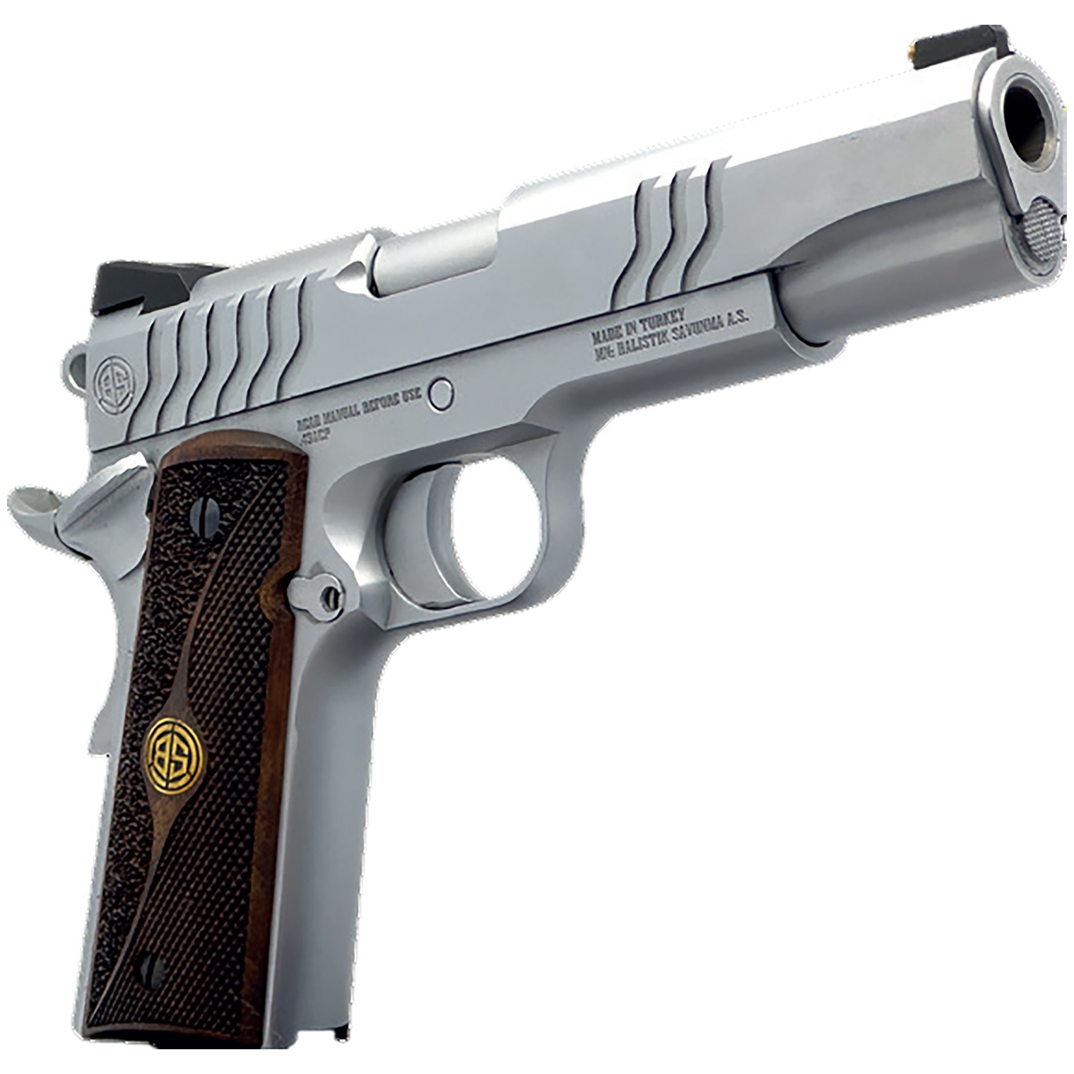 Dickinson LLC DKSN9S 1911 Adam S Commander Frame SAO 9mm Luger 9+1 4.25” Stainless Button Rifled Barrel, Stainless Steel S Serrations Slide, Stainless Steel Frame, Wood Grip