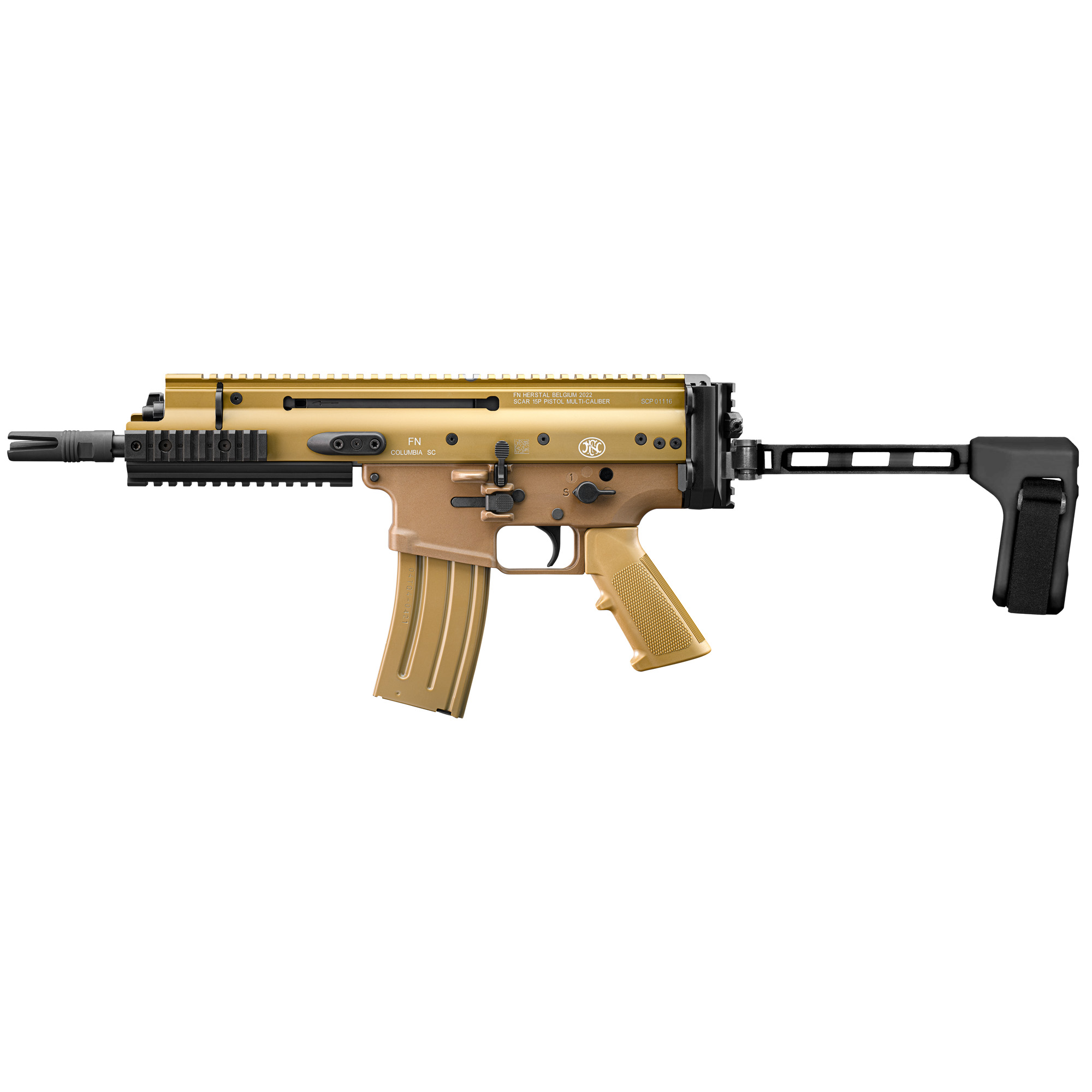 FN 38101883 SCAR 15P 5.56x45mm 30+1 7.50” Black Steel Barrel, Flat Dark Earth Anodized Picatinny Rail Aluminum Receiver, SB Tactical Brace, Ambidextrous