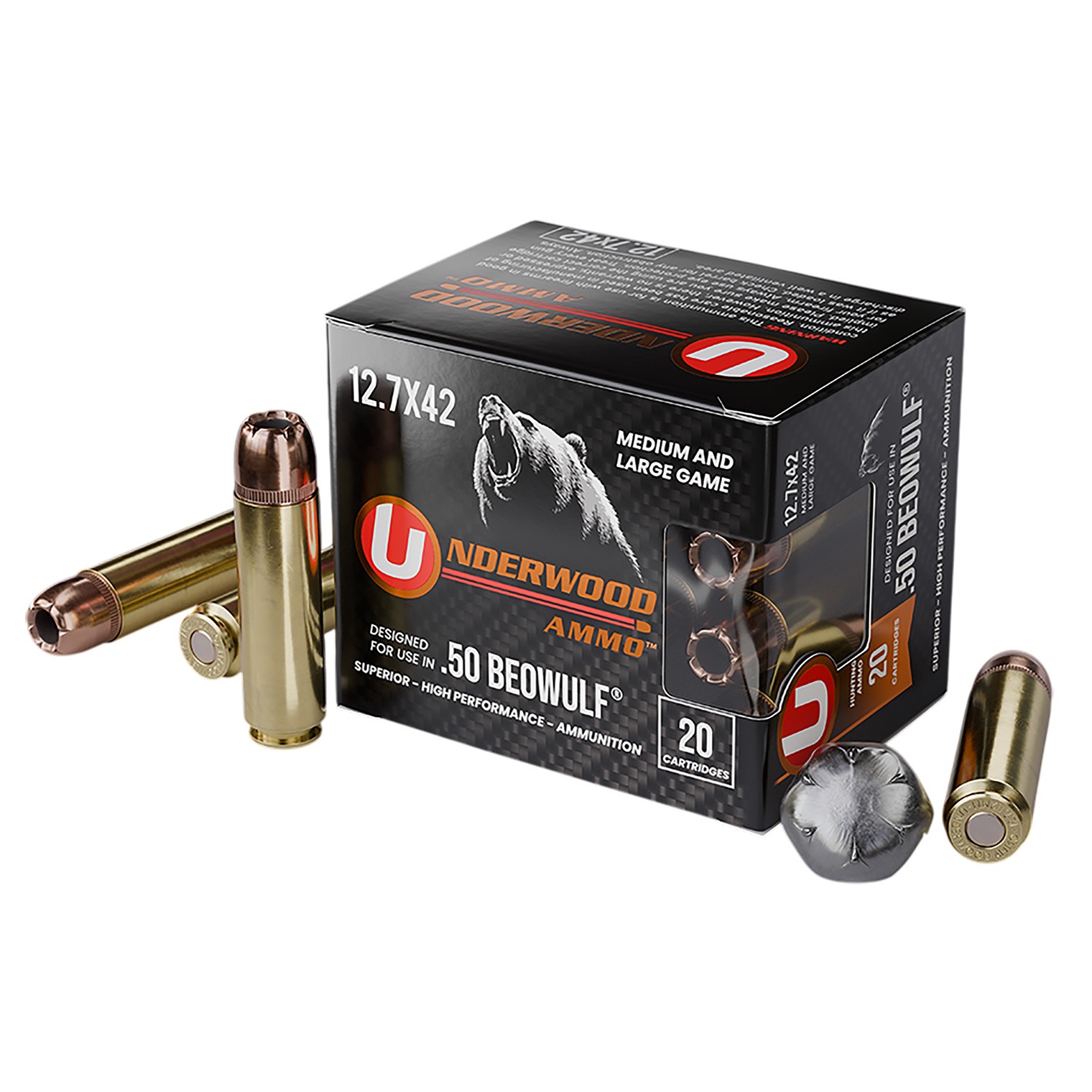 Underwood Ammo 518 XTP 50Beowulf 350gr Jacketed Hollow Point 20 Per Box/10 Case