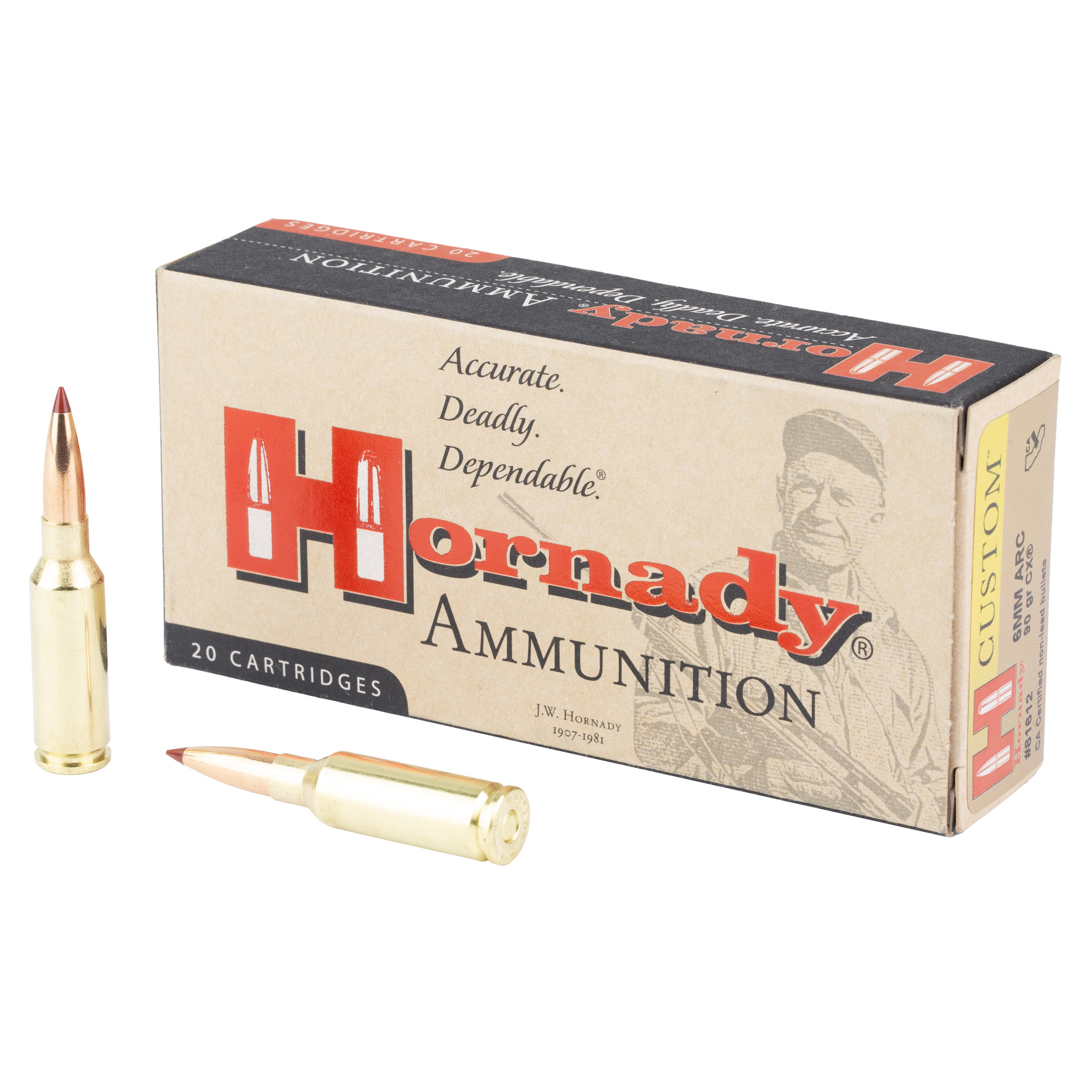 Hornady 81612 Custom 6mmARC 90gr CX 20 Per Box/10 Case