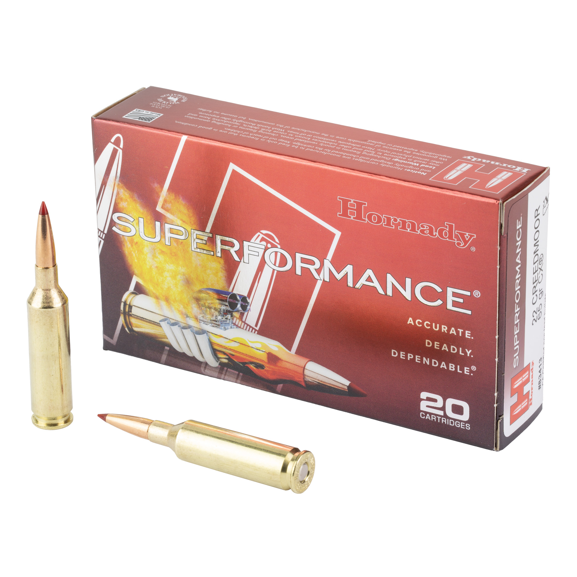 Hornady 83413 Superformance 22Creedmoor 65gr CX 20 Per Box/10 Case