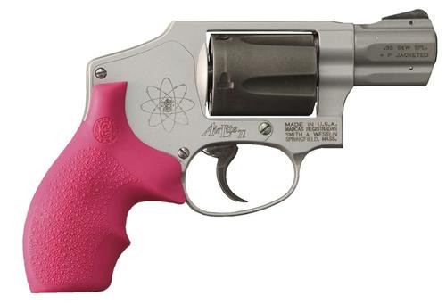 Hogue S&W J Frame Round Butt Rubber Grip, Finger Grooves Pink, S&W J-Frame Bantam