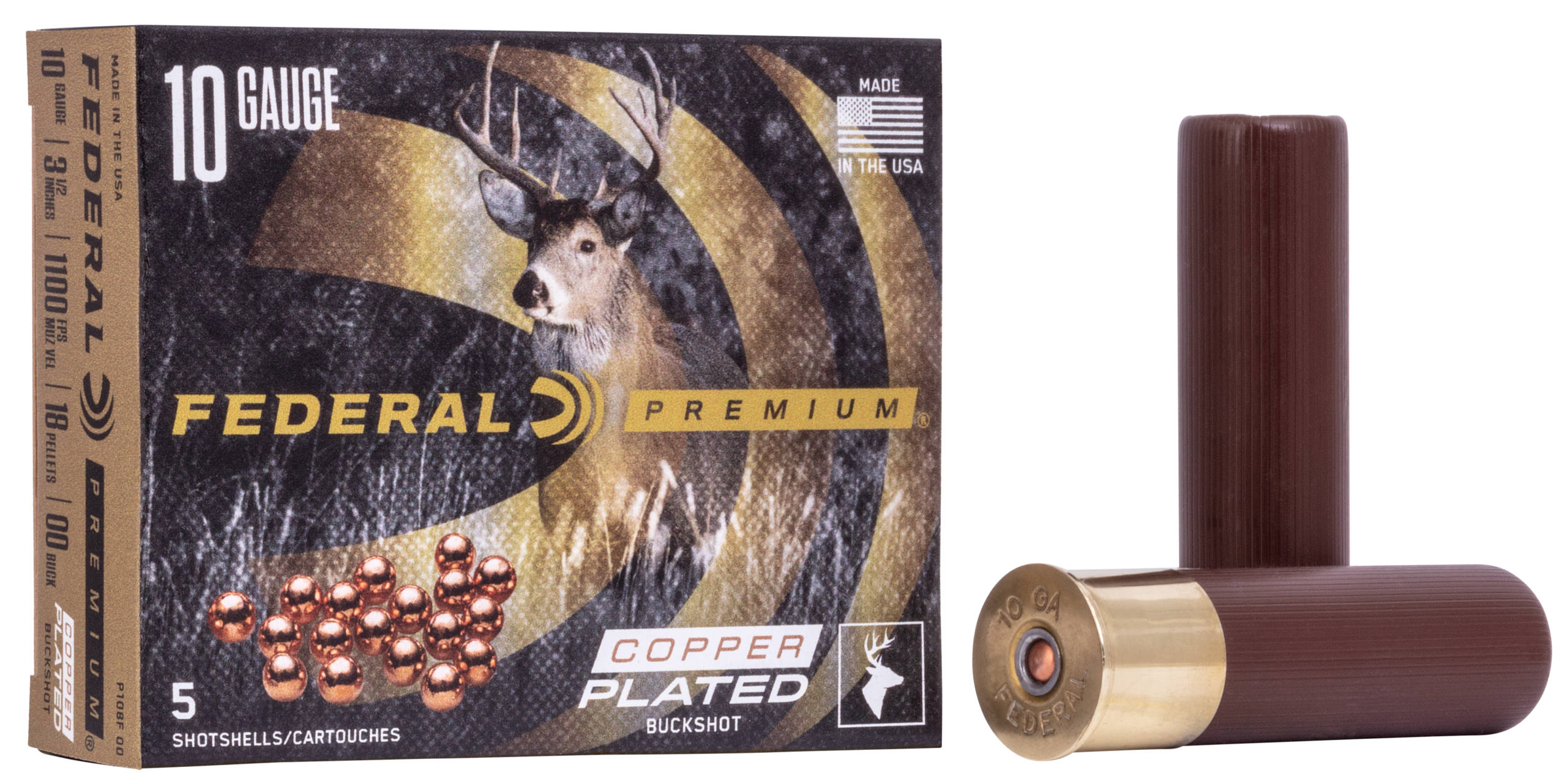 Federal Premium Vital-Shok 10 Gauge 3.5" 2 1/4 oz 00 Buck 18 Pellets 5 Rd - Box or Case