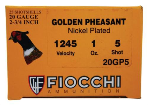 Fiocchi Golden Pheasant 20 Ga, 2.75", 1oz, 1245 FPS, 5 Shot, 25rd Box