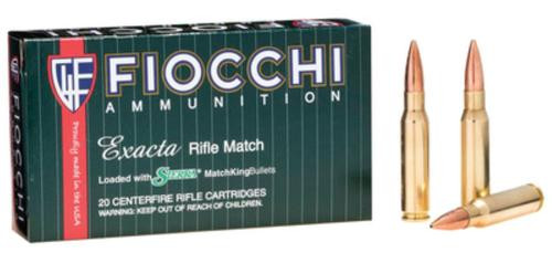 Fiocchi Exacta Rifle Match .308 Win 168gr, Sierra MatchKing, Boat-Tail, Hollow Point, 20rd Box