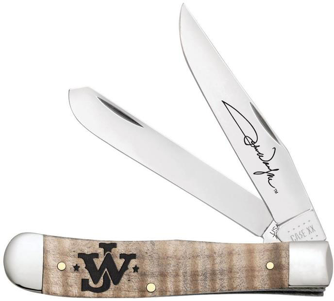 Case John Wayne Smooth Natural Cruly Maple Wood Trapper Pocket Knife (10708)