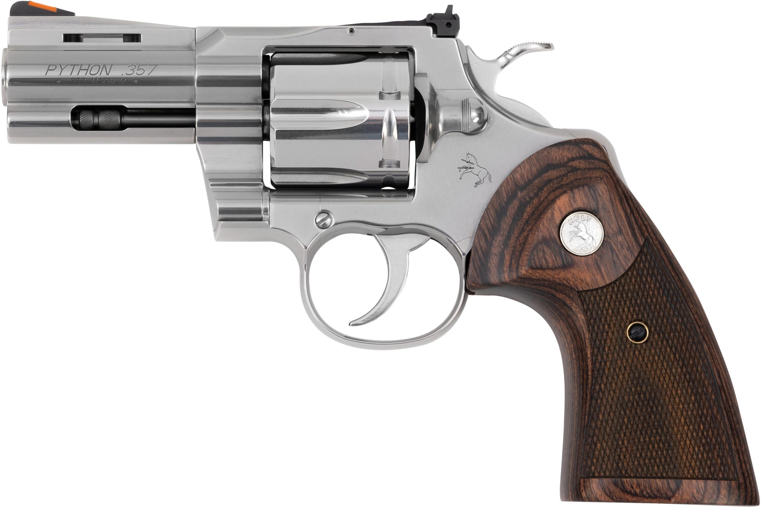 Colt Python Revolver PYTHON-SP3WTS, 357 Magnum, 3", Walnut Grips, Stainless Steel Finish, 6 Rds