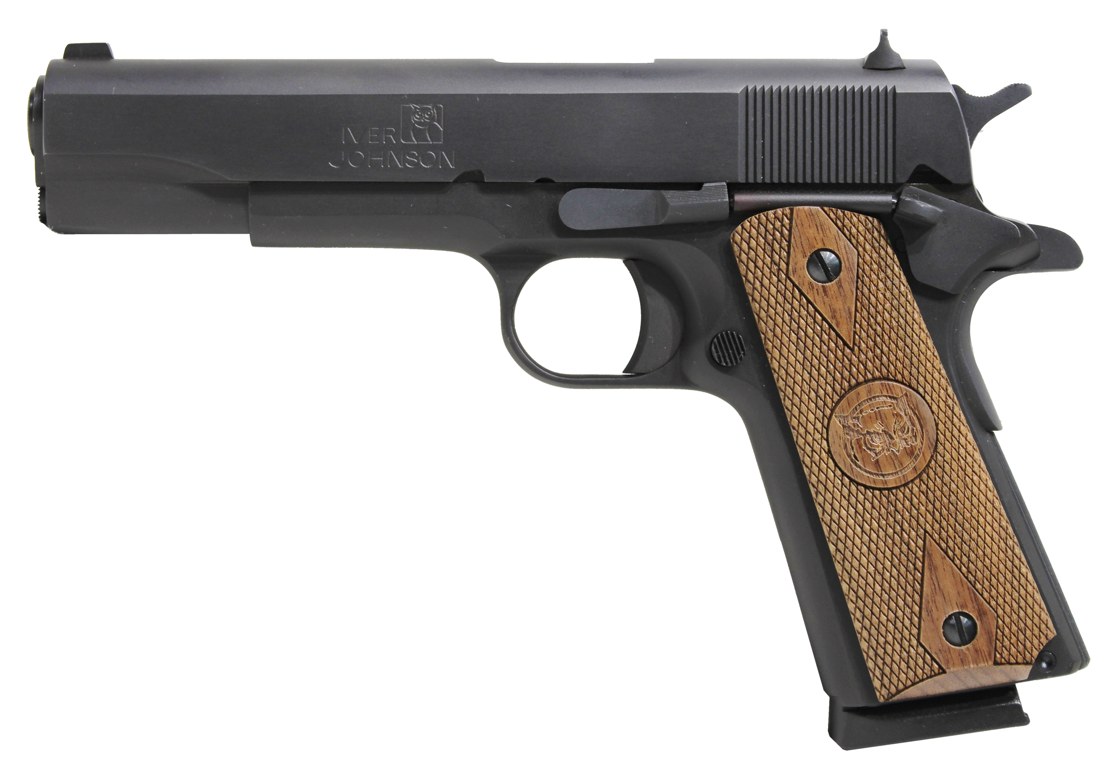 Iver Johnson 1911 A1 Government 70 Series Pistol 1911A1, 45 ACP, 5", Walnut Grips, Matte Blued, 8 Rds