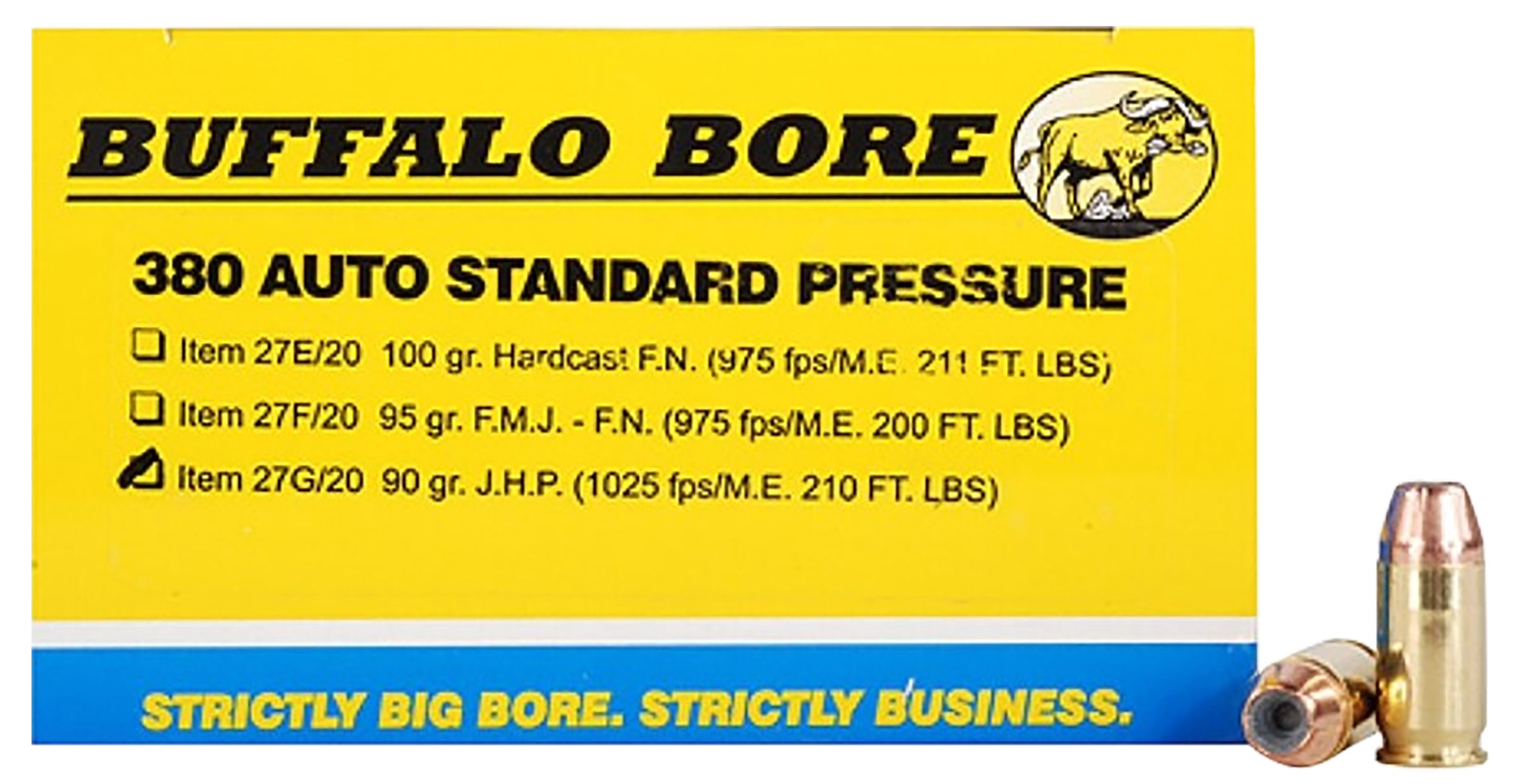 Buffalo Bore Ammunition Strictly Business Standard Pressure 380 ACP 90gr Jacketed Hollow Point 20 Rd Box - Box or Case