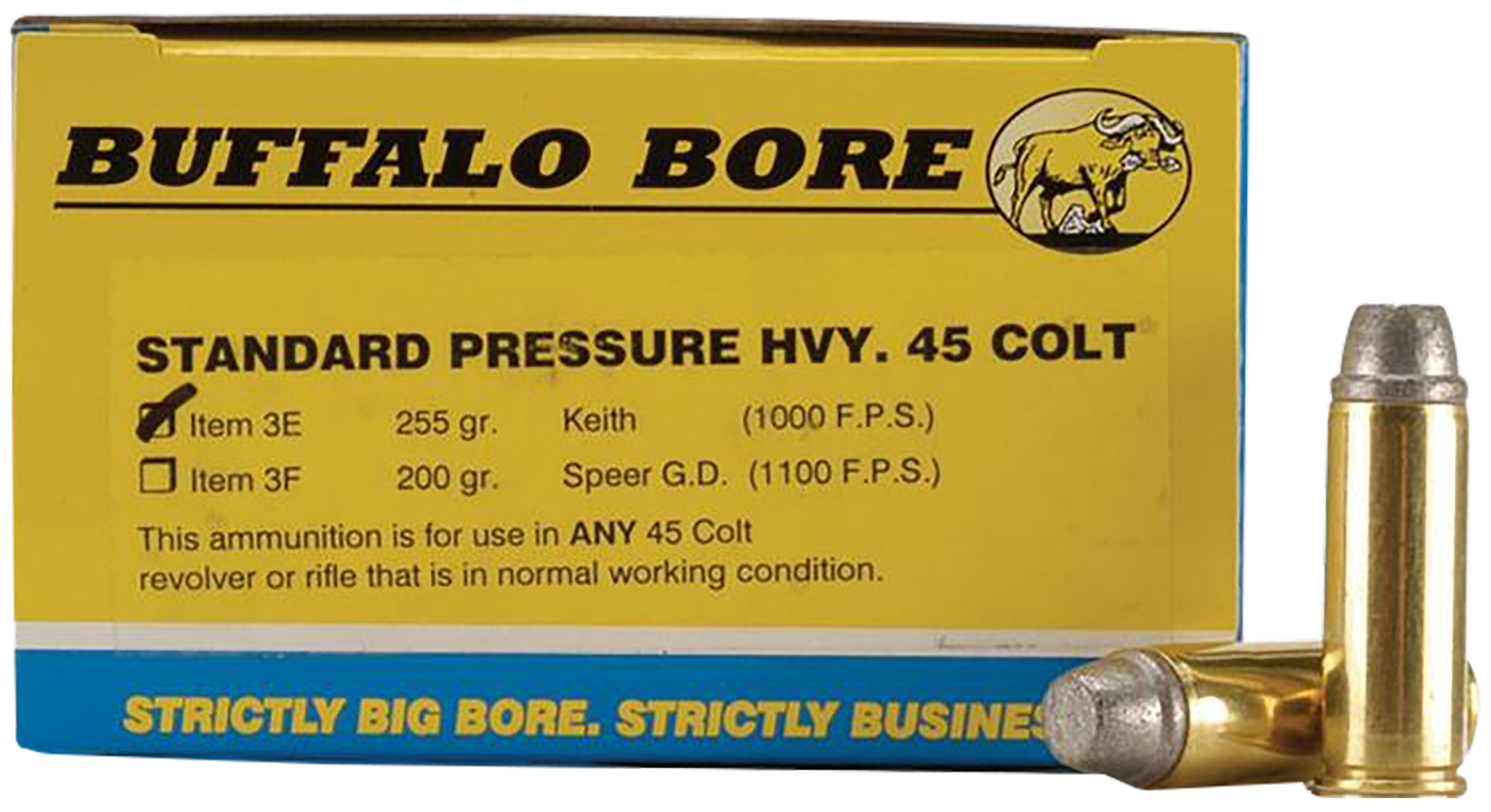 Buffalo Bore Ammunition 3E20 Strictly Business Standard Pressure 45 Colt 255gr Gas Checked Soft Cast 20 Rd Box - Box or Case