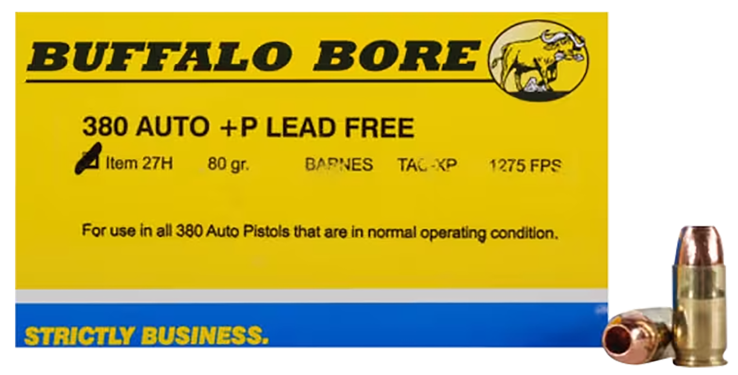 Buffalo Bore Ammunition Buffalo-Barnes Strictly Business 380 ACP +P 80gr Barnes TAC-XP Lead Free 20 Rd Box - Box or Case