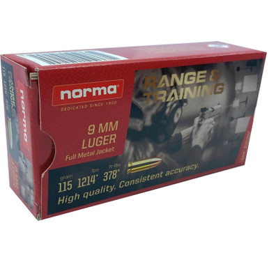 Norma Range & Training 9mm Ammo 115GR FMJ 50 Rounds