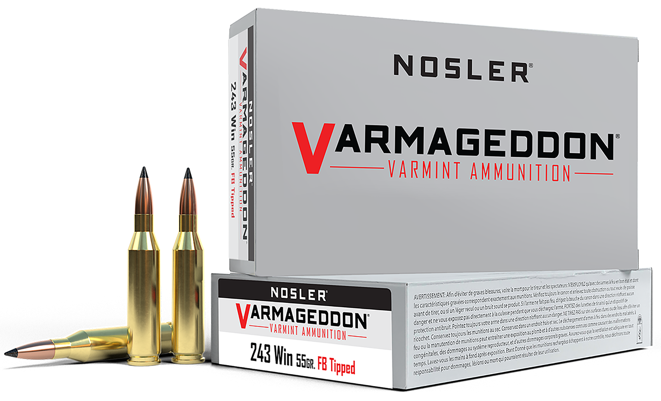 Nosler Varmageddon 243 Win 55gr Flat Base Tipped 20-Rd/Box - Box or Case
