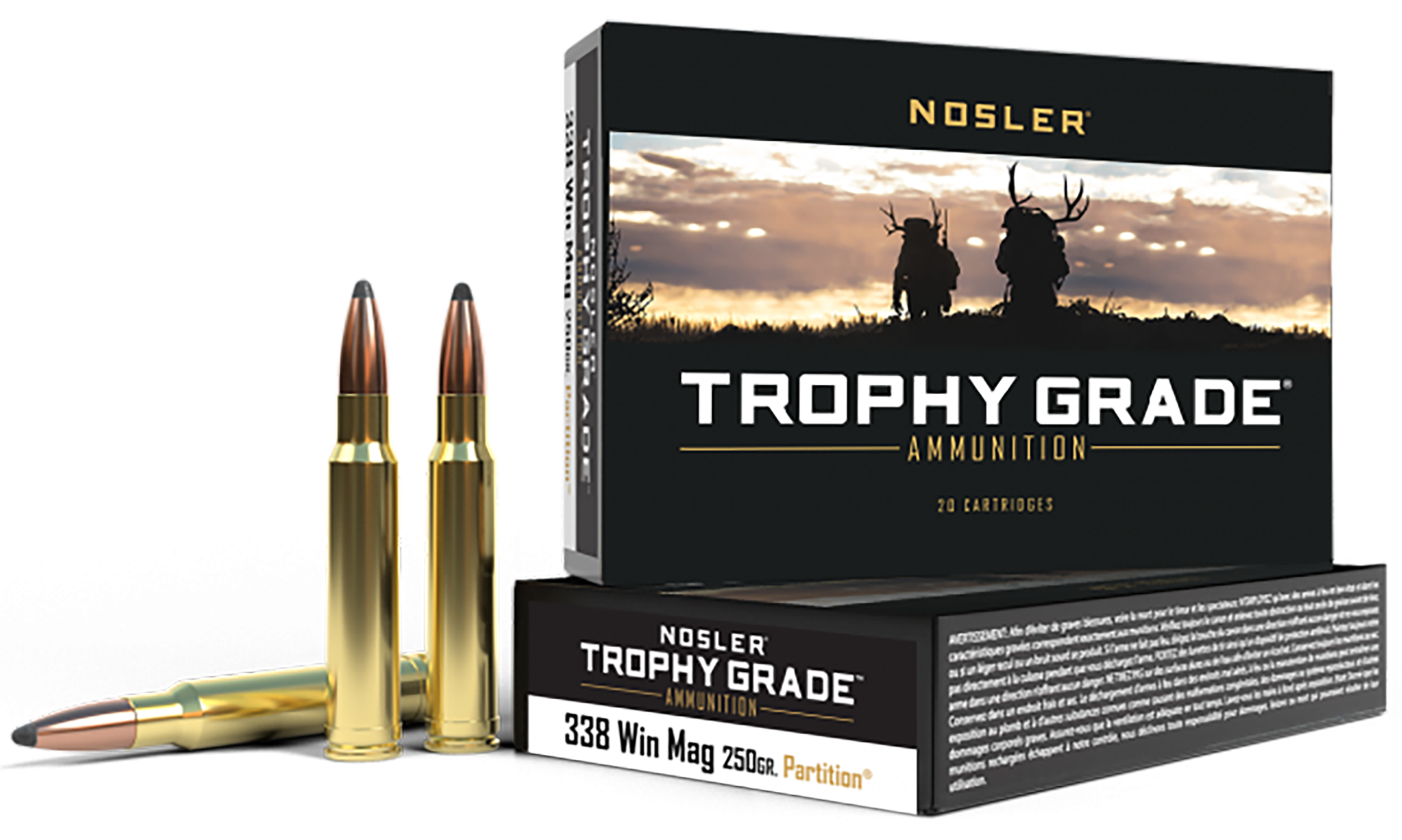 Nosler Trophy Grade 338 Win Mag 250gr Spitzer Partition 20-Rd/Box - Box or Case
