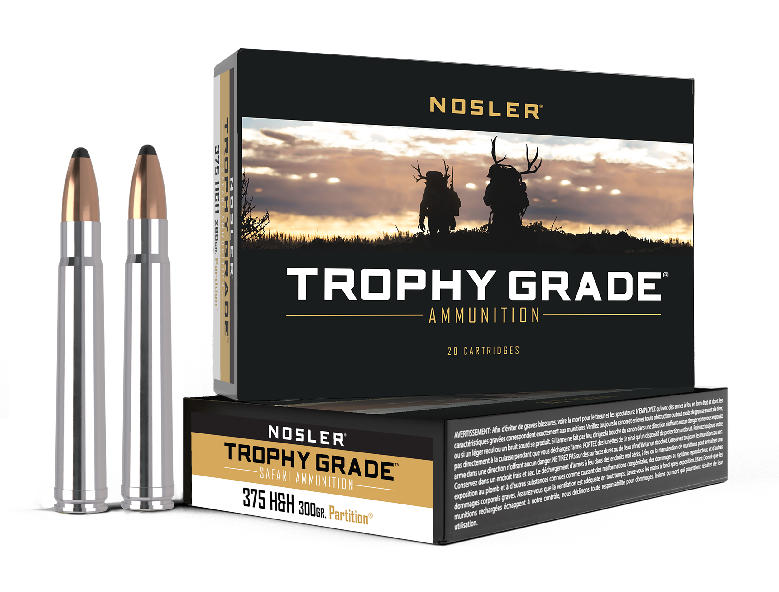 Nosler Trophy Grade Safari 375 H&H Mag 300gr Spitzer Partition 20-Rd/Box - Box or Case