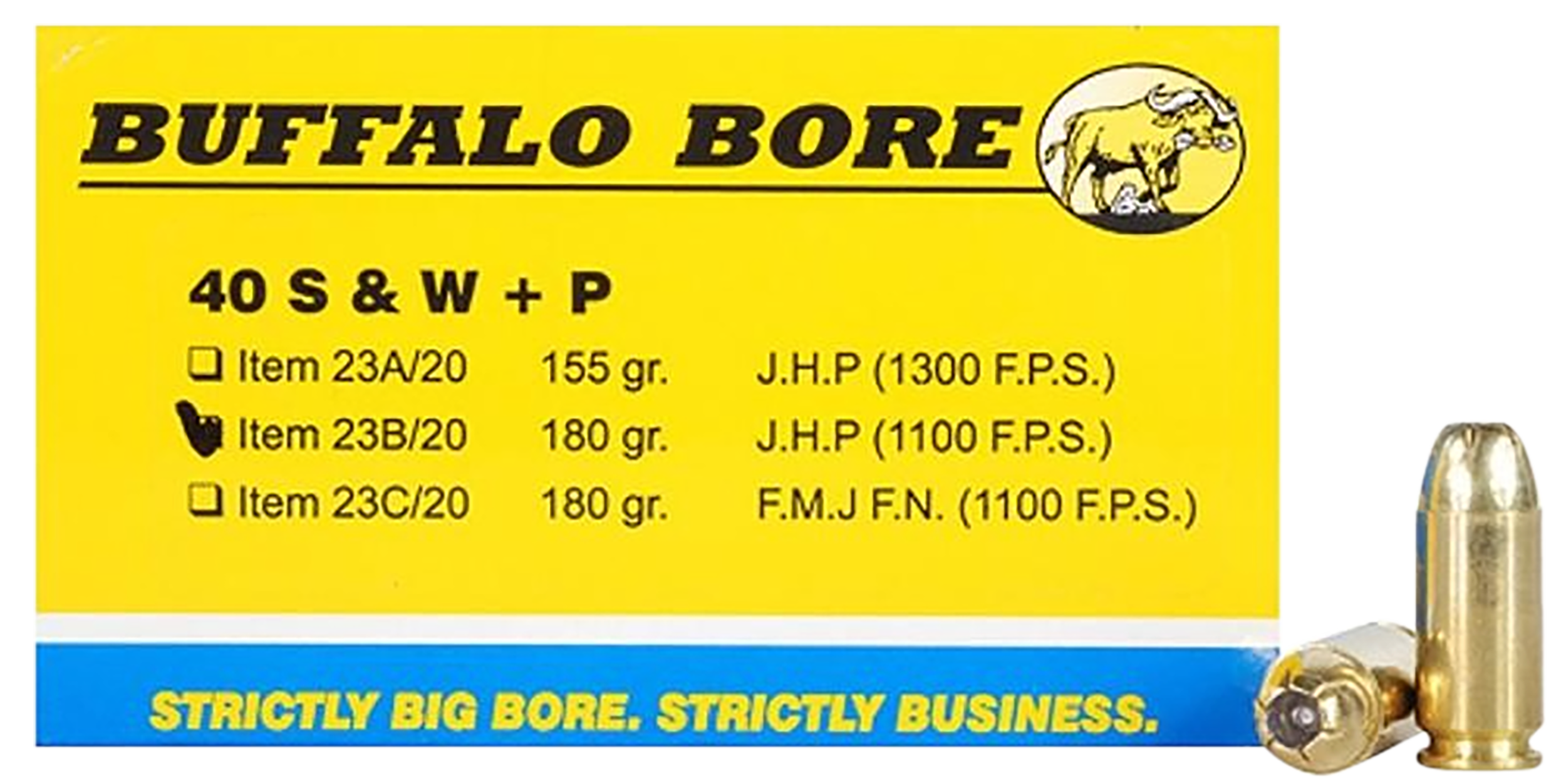 Buffalo Bore Ammunition Strictly Business Heavy 40 S&W +P 180gr JHP 20 Rd Box - Box or Case