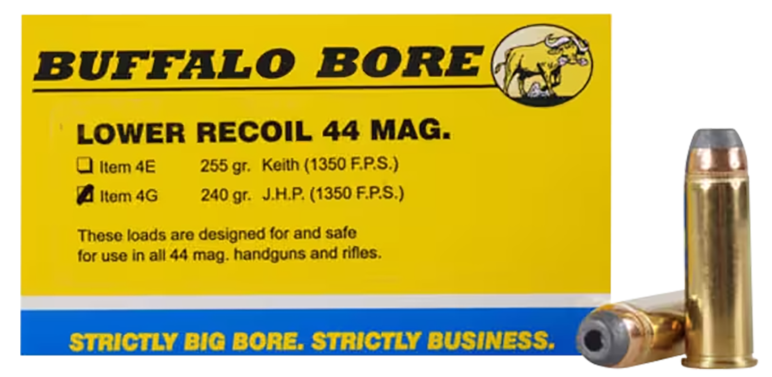 Buffalo Bore Ammunition Low Recoil Strictly Business 44 Rem Mag 240gr JHP 20 Rd Box - Box or Case