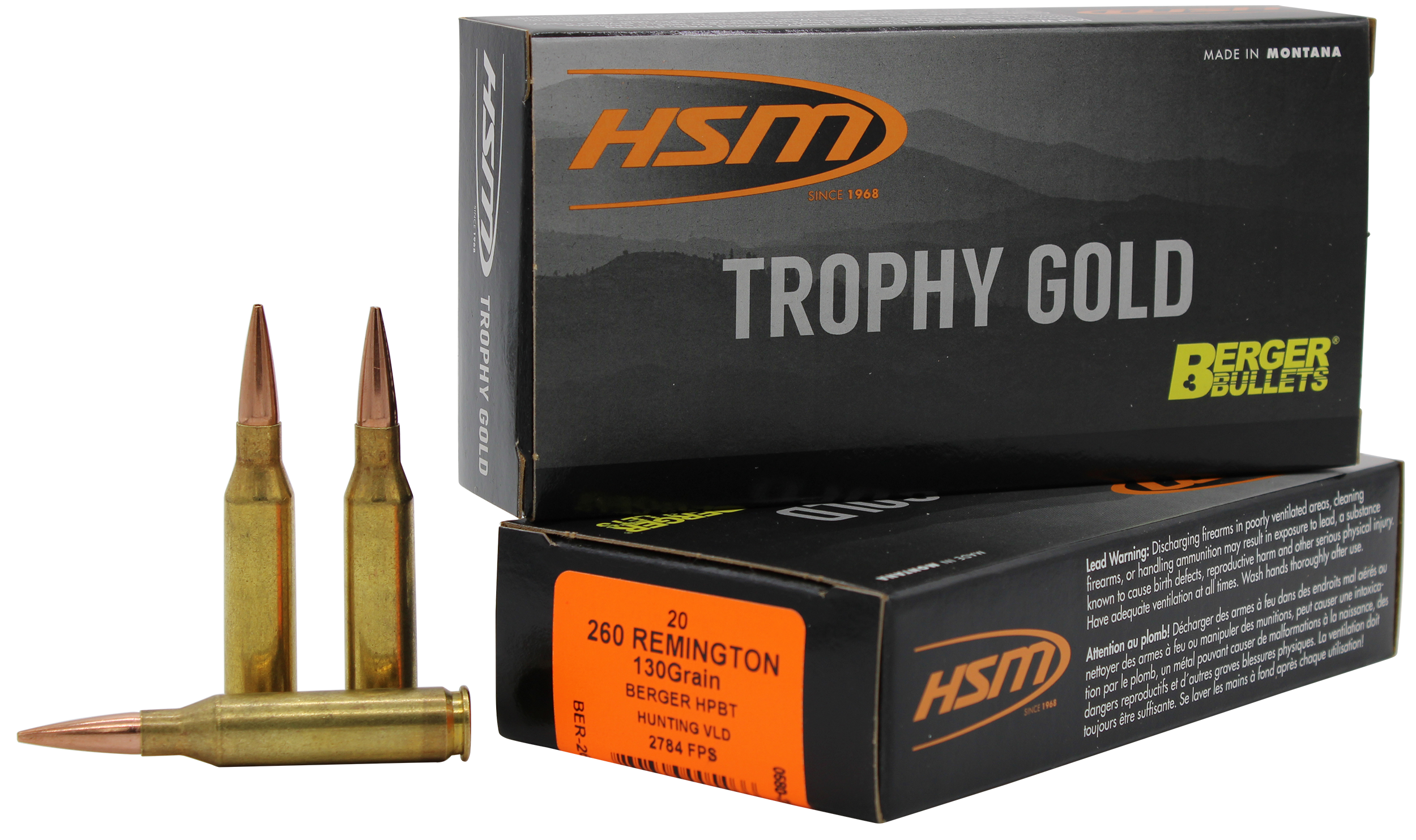 HSM Trophy Gold Extended Range 260 Rem 130gr Berger Hunting VLD 20 Rd - Box or Case