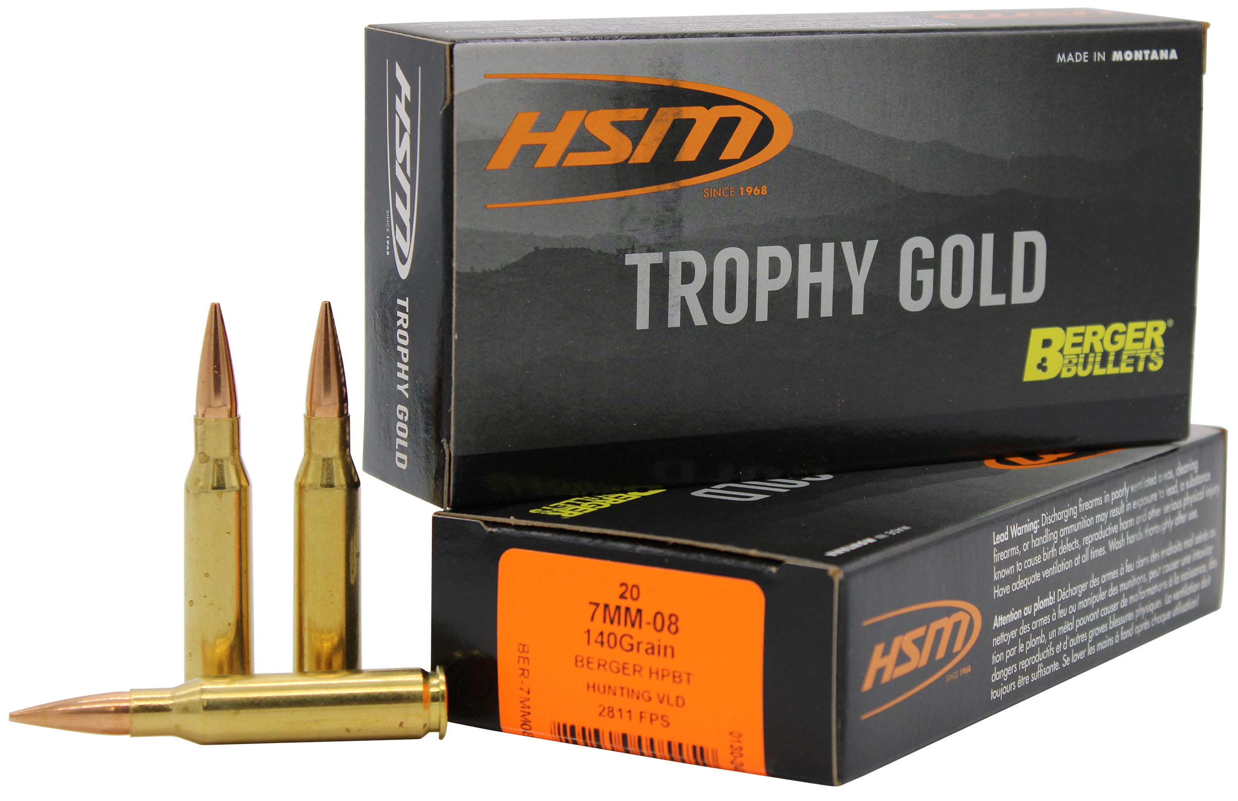 HSM Trophy Gold Extended Range 7mm-08 Rem 140gr Berger Hunting VLD Match 20 Rd - Box or Case